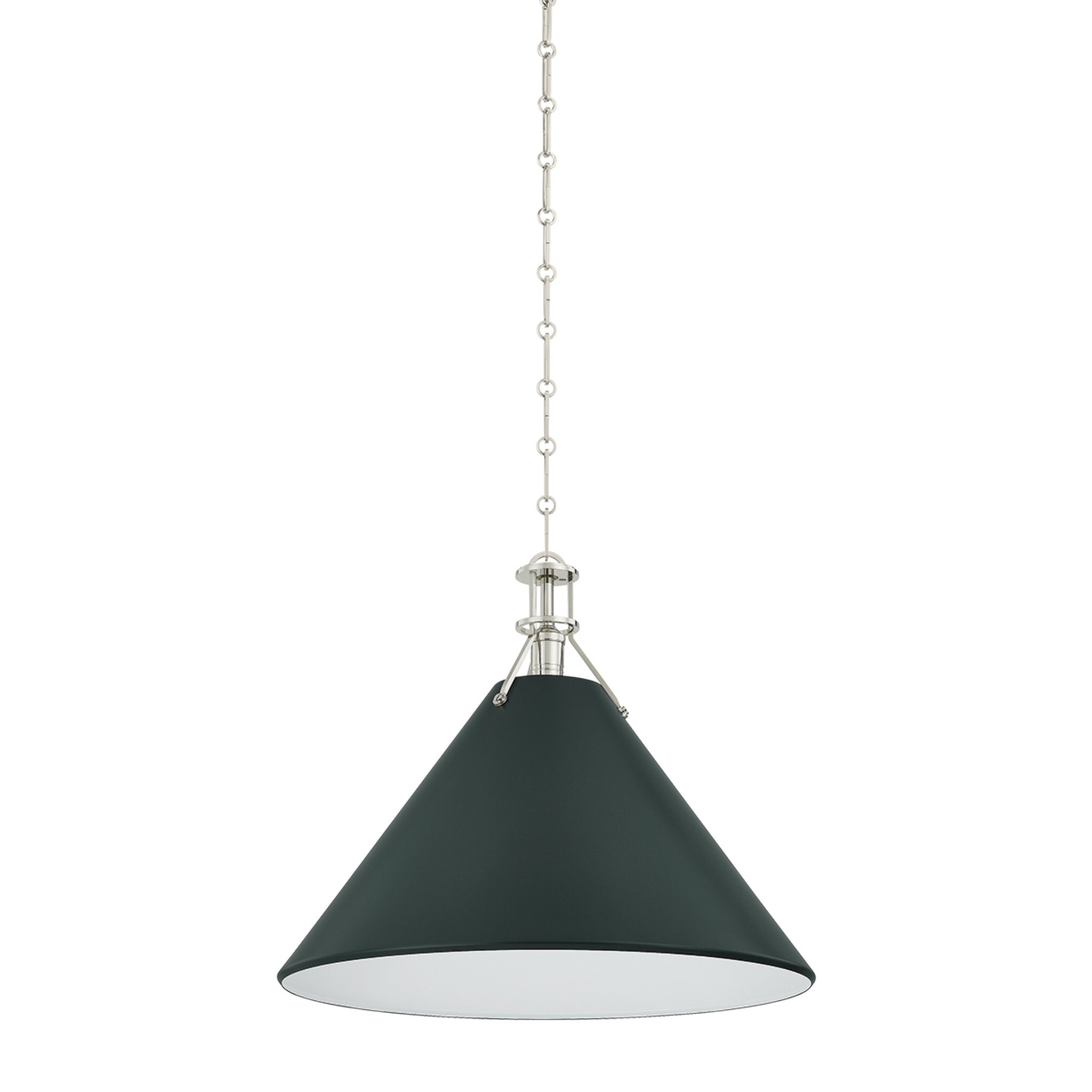 Painted No. 2 1-Light Pendant in Polished Nickel by Mark D. Sikes 21W x 17.5H (Soft Studio Green)