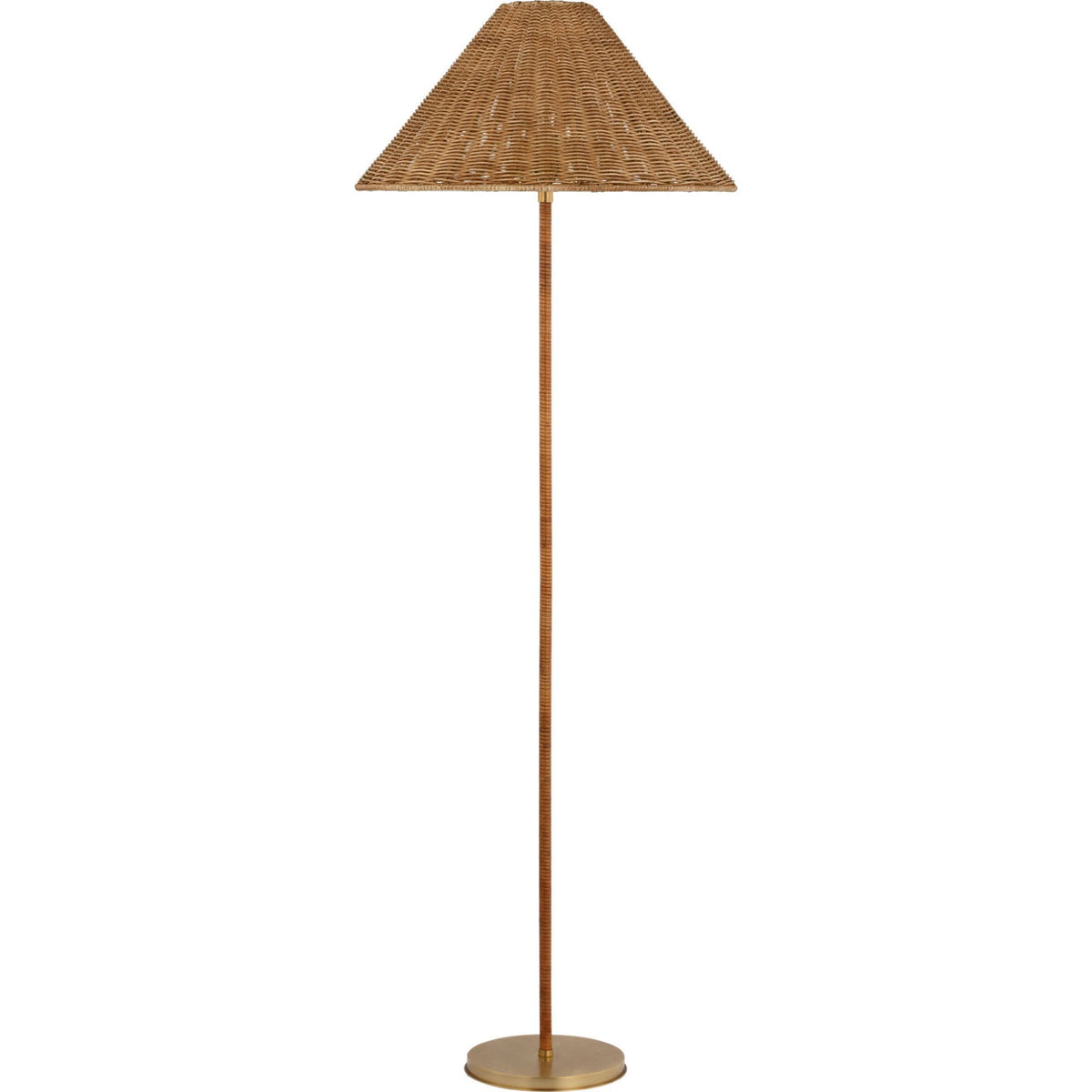 Marie Flanigan Wimberley Medium Wrapped Floor Lamp in Soft Brass with Natural Wicker Shade W21" x H60"