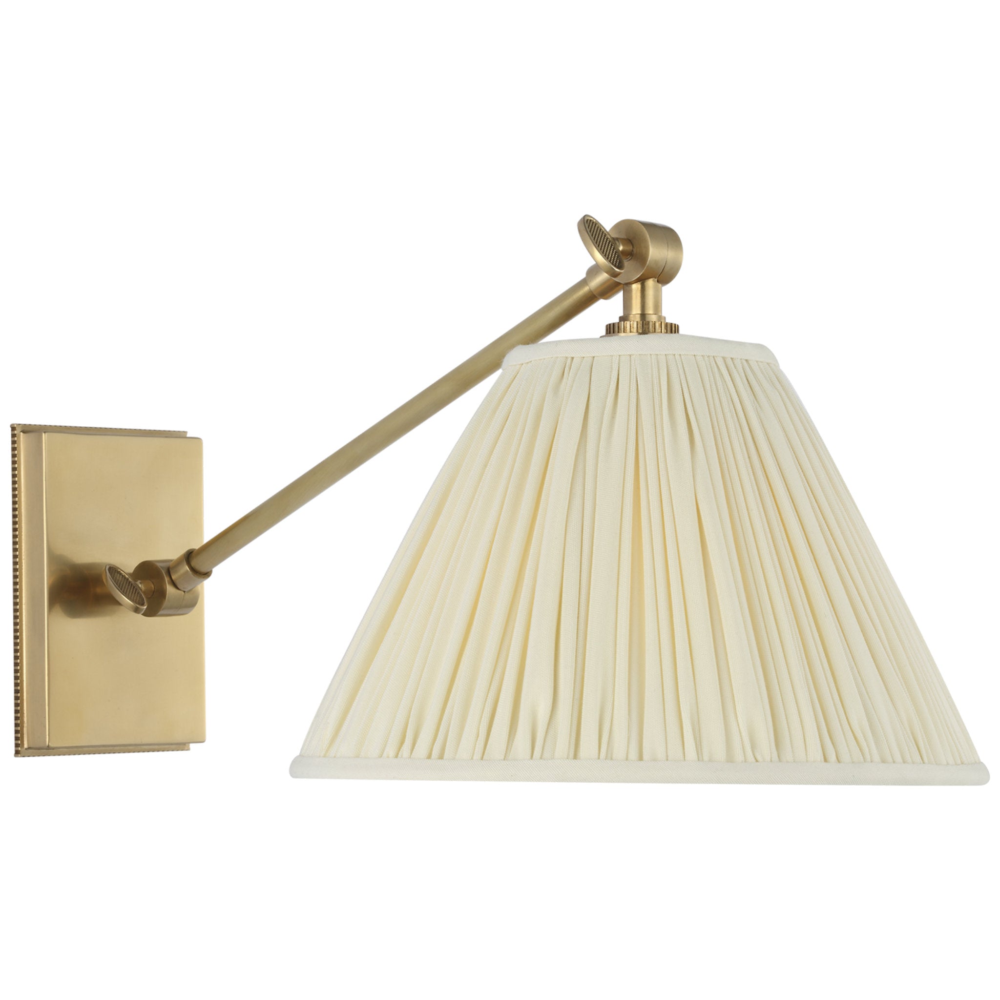 Marie Flanigan Wimberley Single Library Wall Light in Soft Brass with Silk Pleated Shade W9" x H8.25" - 9.5"