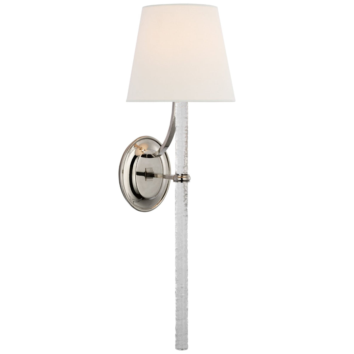 Marie Flanigan Abigail XL Sconce in Polished Nickel and Clear Wavy Glass with Linen Shade W8" x H25.25" x E9.25"