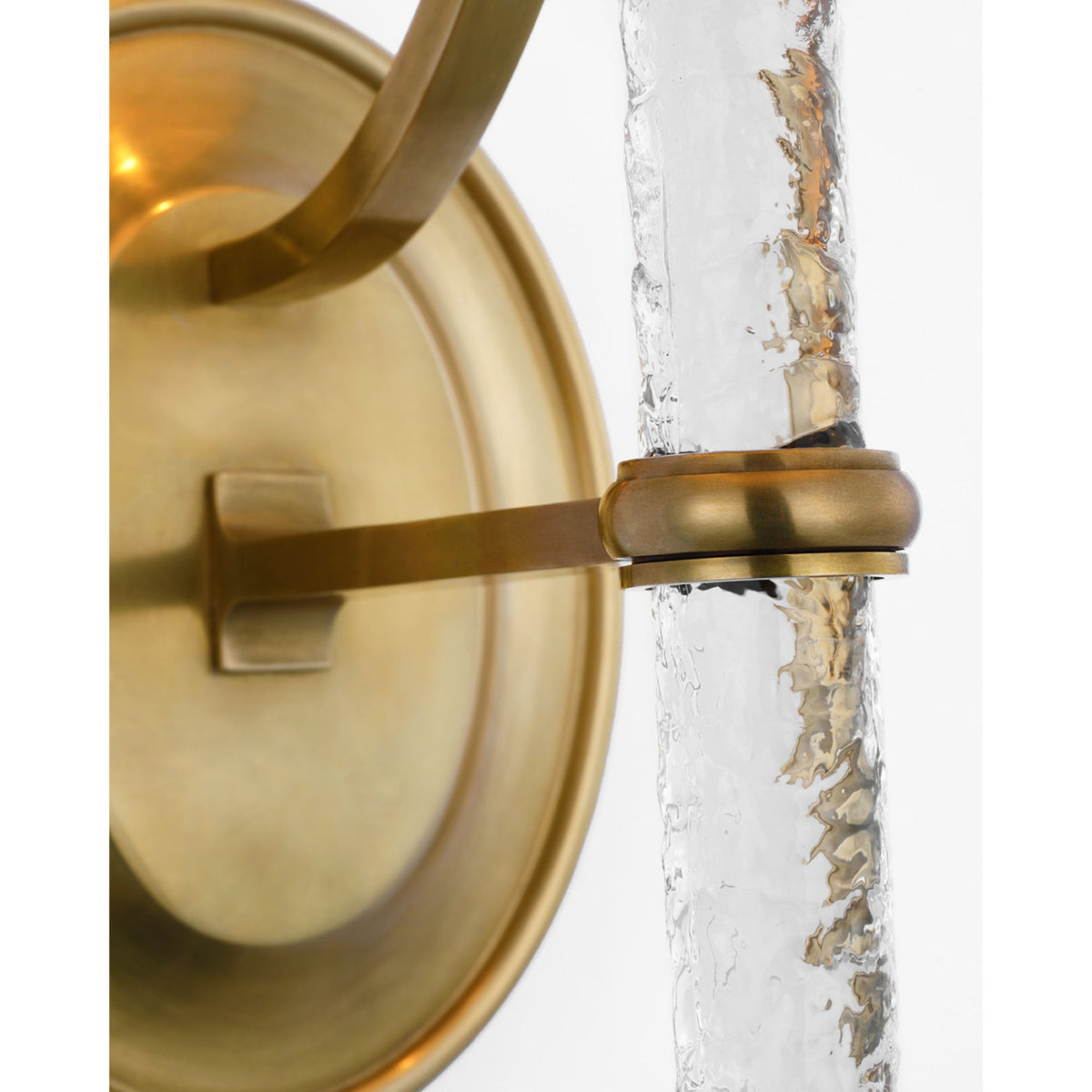 Marie Flanigan Abigail XL Sconce in Soft Brass and Clear Wavy Glass with Linen Shade W8" x H25.25" x E9.25"