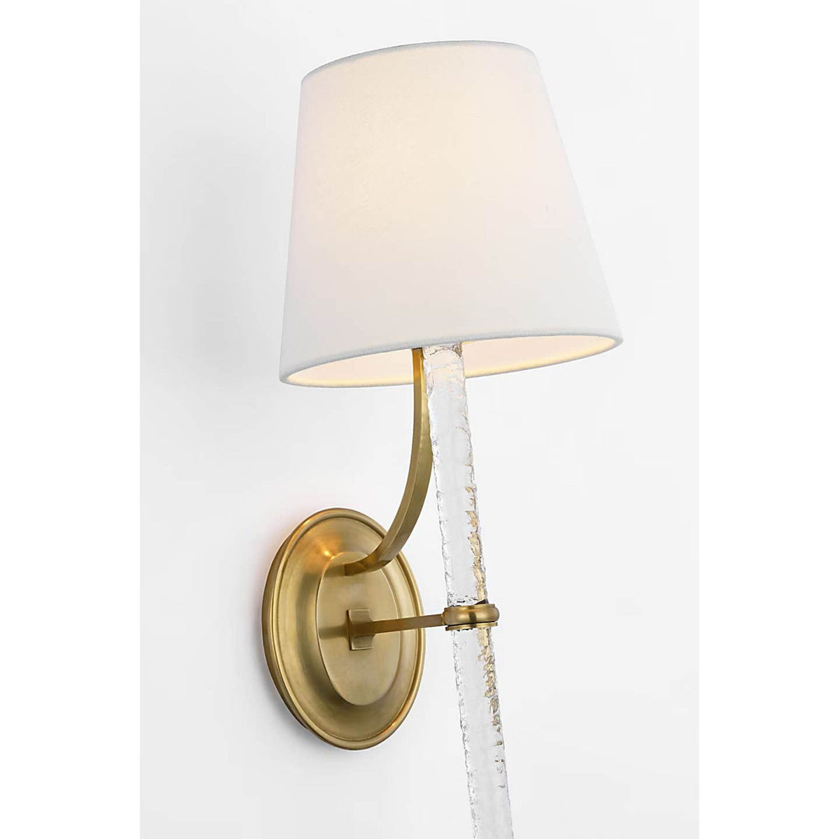Marie Flanigan Abigail XL Sconce in Soft Brass and Clear Wavy Glass with Linen Shade W8" x H25.25" x E9.25"