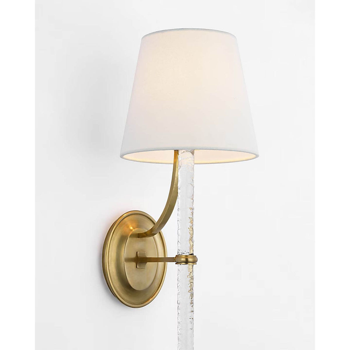 Marie Flanigan Abigail XL Sconce in Soft Brass and Clear Wavy Glass with Linen Shade W8" x H25.25" x E9.25"