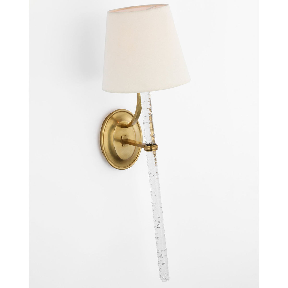 Marie Flanigan Abigail XL Sconce in Soft Brass and Clear Wavy Glass with Linen Shade W8" x H25.25" x E9.25"