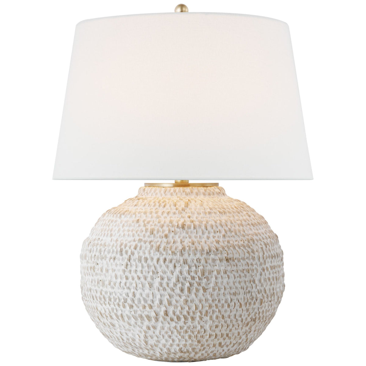 Marie Flanigan Avedon Small Table Lamp in Plaster White Rattan with Linen Shade W16" x H21.5"