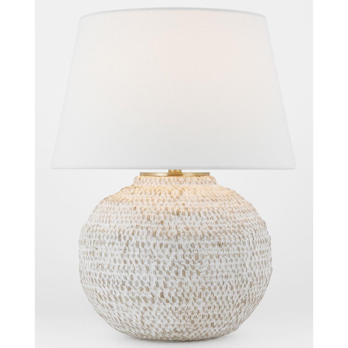 Marie Flanigan Avedon Small Table Lamp in Plaster White Rattan with Linen Shade W16" x H21.5"
