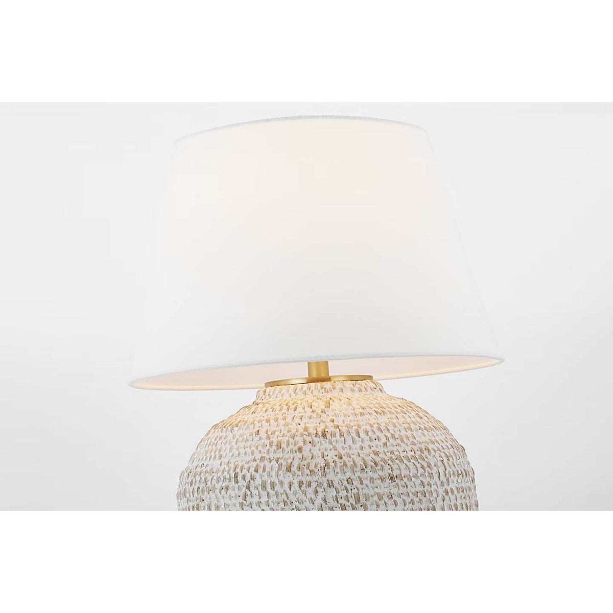 Marie Flanigan Avedon Small Table Lamp in Plaster White Rattan with Linen Shade W16" x H21.5"