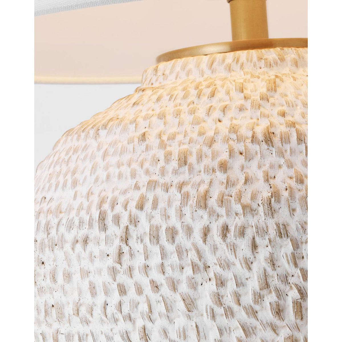 Marie Flanigan Avedon Small Table Lamp in Plaster White Rattan with Linen Shade W16" x H21.5"