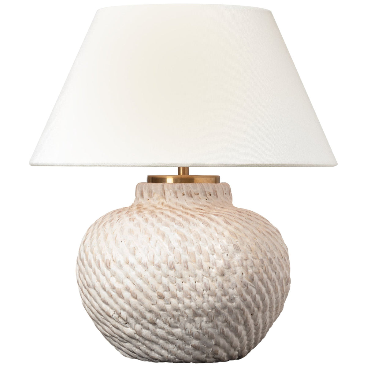 Marie Flanigan Avedon 12" Cordless Accent Lamp in Plaster White Rattan with Linen Shade W10.5" x H11.75"