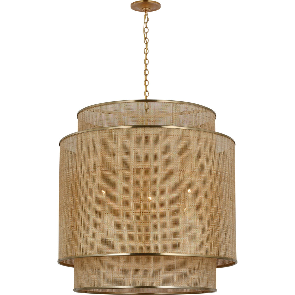 Marie Flanigan Linley Extra Large Hanging Shade in Soft Brass and Natural Rattan Caning W30" x H31.25"