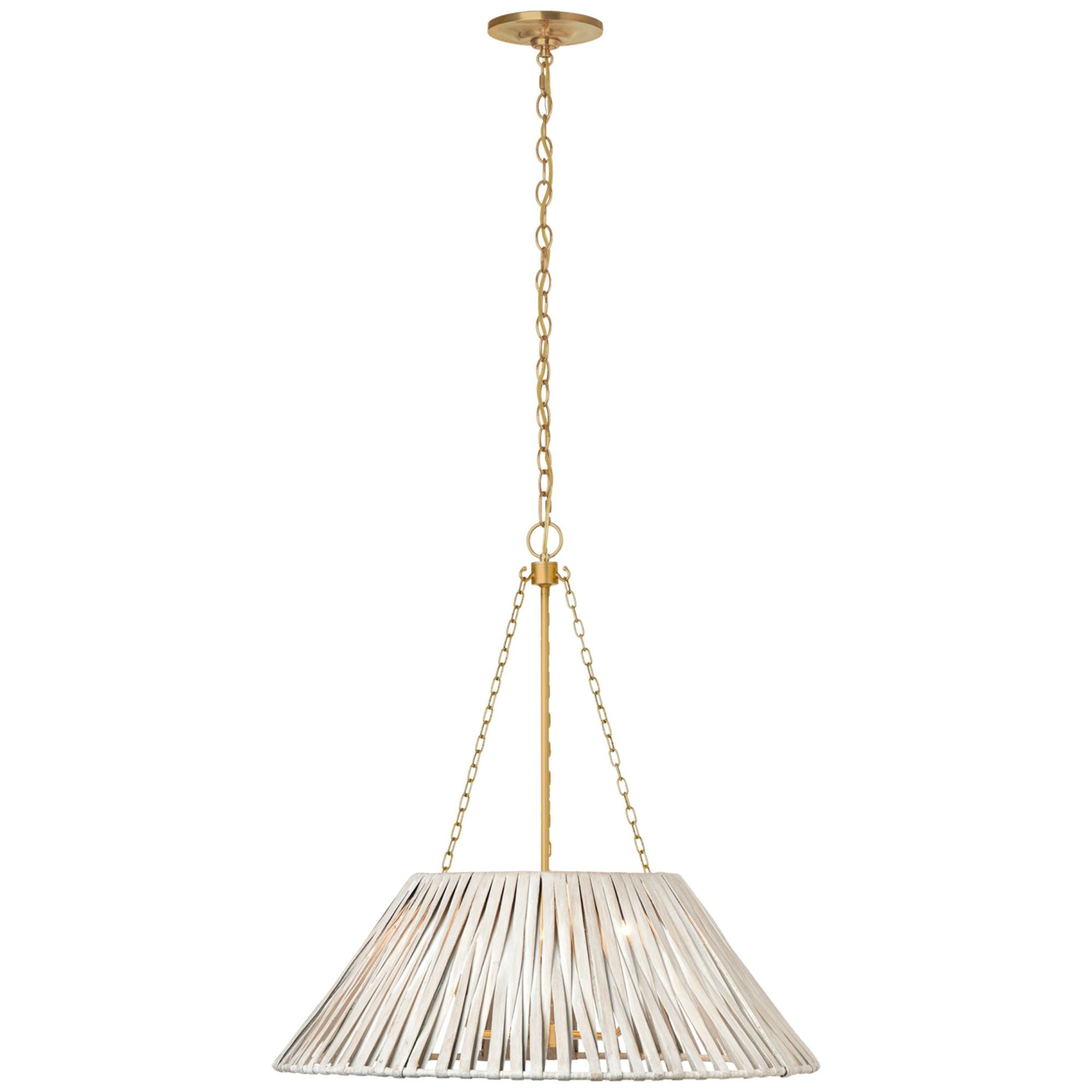 Marie Flanigan Corinne 24" Wrapped Hanging Shade in Soft Brass with White Wicker Shade Ceiling Light W24.25"