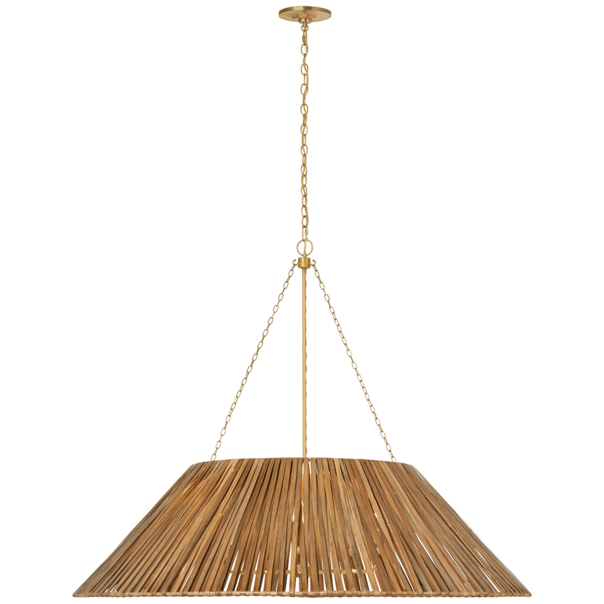 Marie Flanigan Corinne 44" Wrapped Hanging Shade in Soft Brass with Natural Wicker Shade Ceiling Light W44.5"