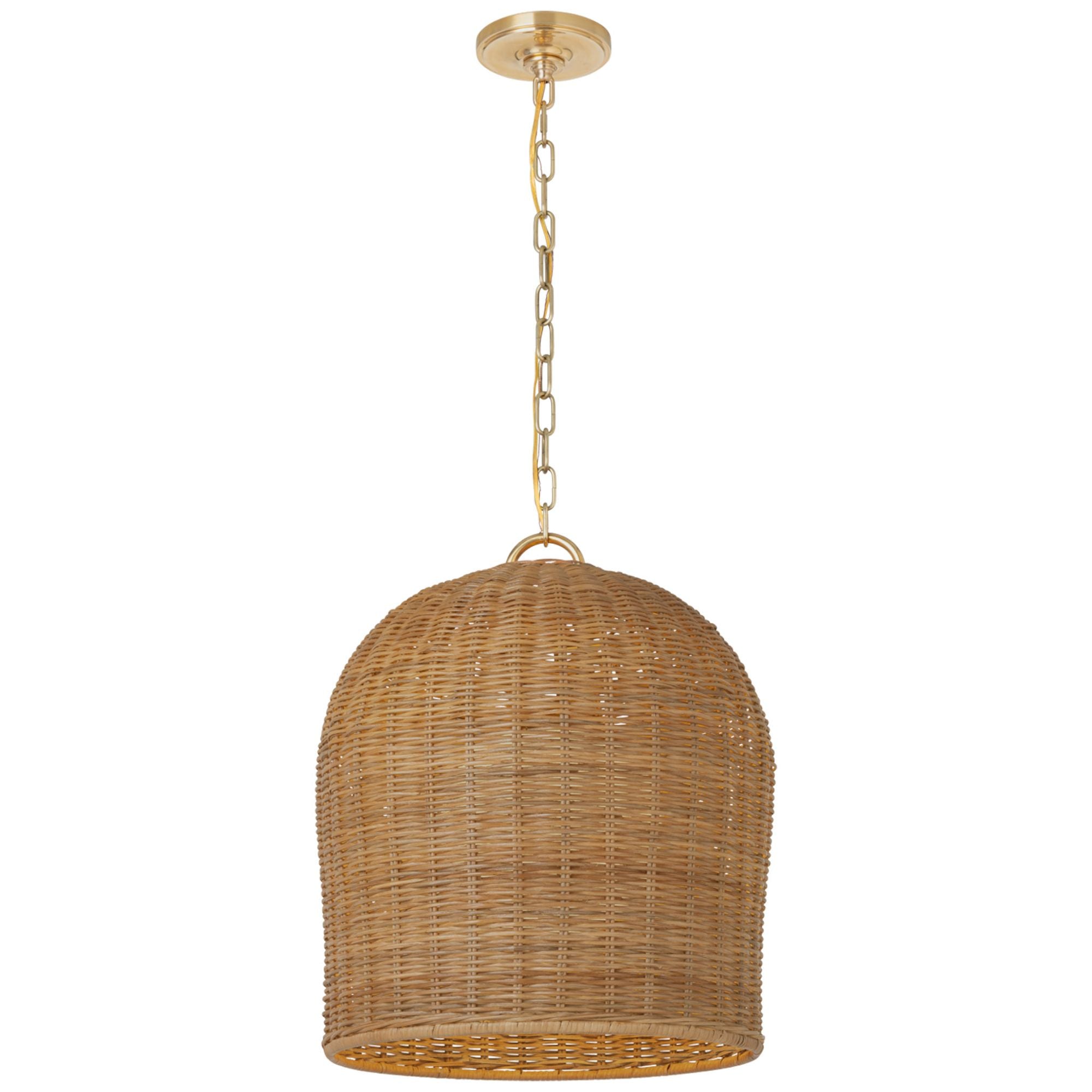 Marie Flanigan Nancy 18" Woven Hanging Shade in Soft Brass with Natural Wicker Shade Ceiling Light W18.75"