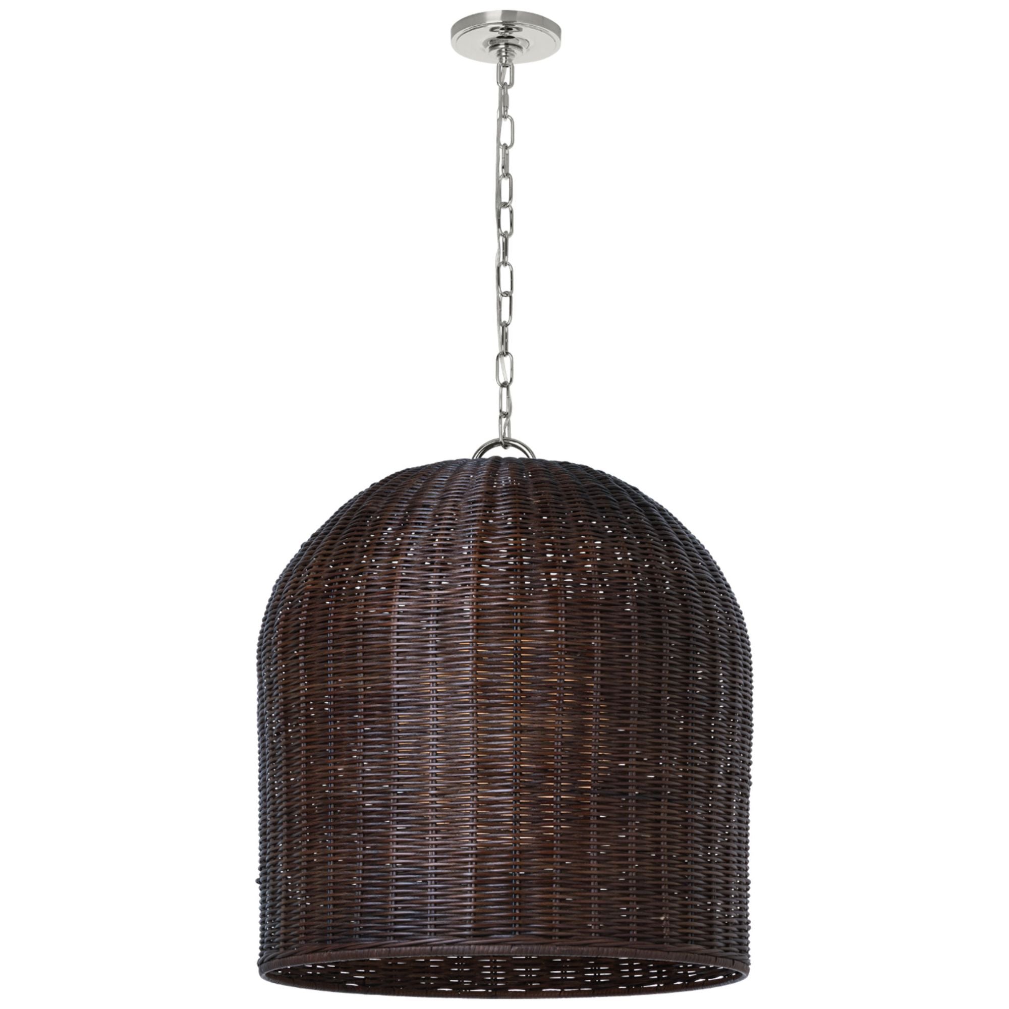 Marie Flanigan Nancy 25" Woven Hanging Shade in Polished Nickel with Espresso Wicker Shade Ceiling Light W25.25"