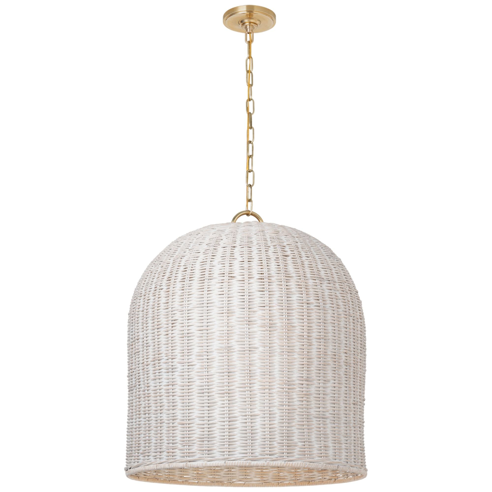 Marie Flanigan Nancy 25" Woven Hanging Shade in Soft Brass with White Wicker Shade Ceiling Light W25.25"