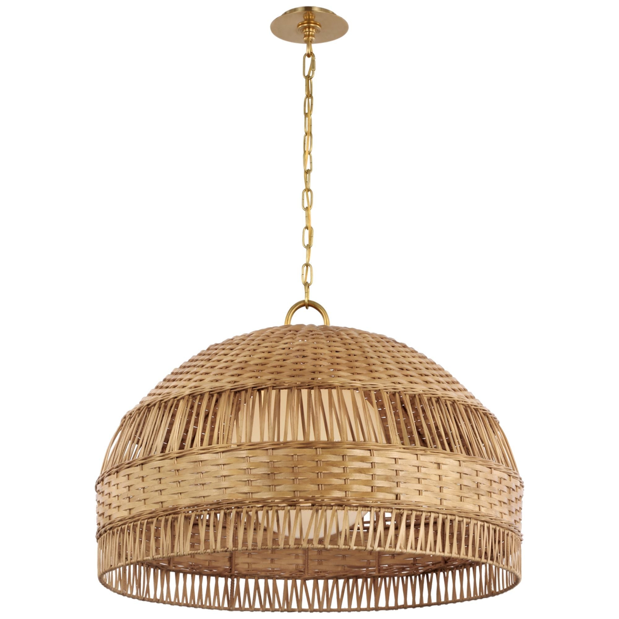 Marie Flanigan Whit Extra Large Dome Hanging Shade in Soft Brass and Natural Wicker Ceiling Light W30.75" x H21.25"