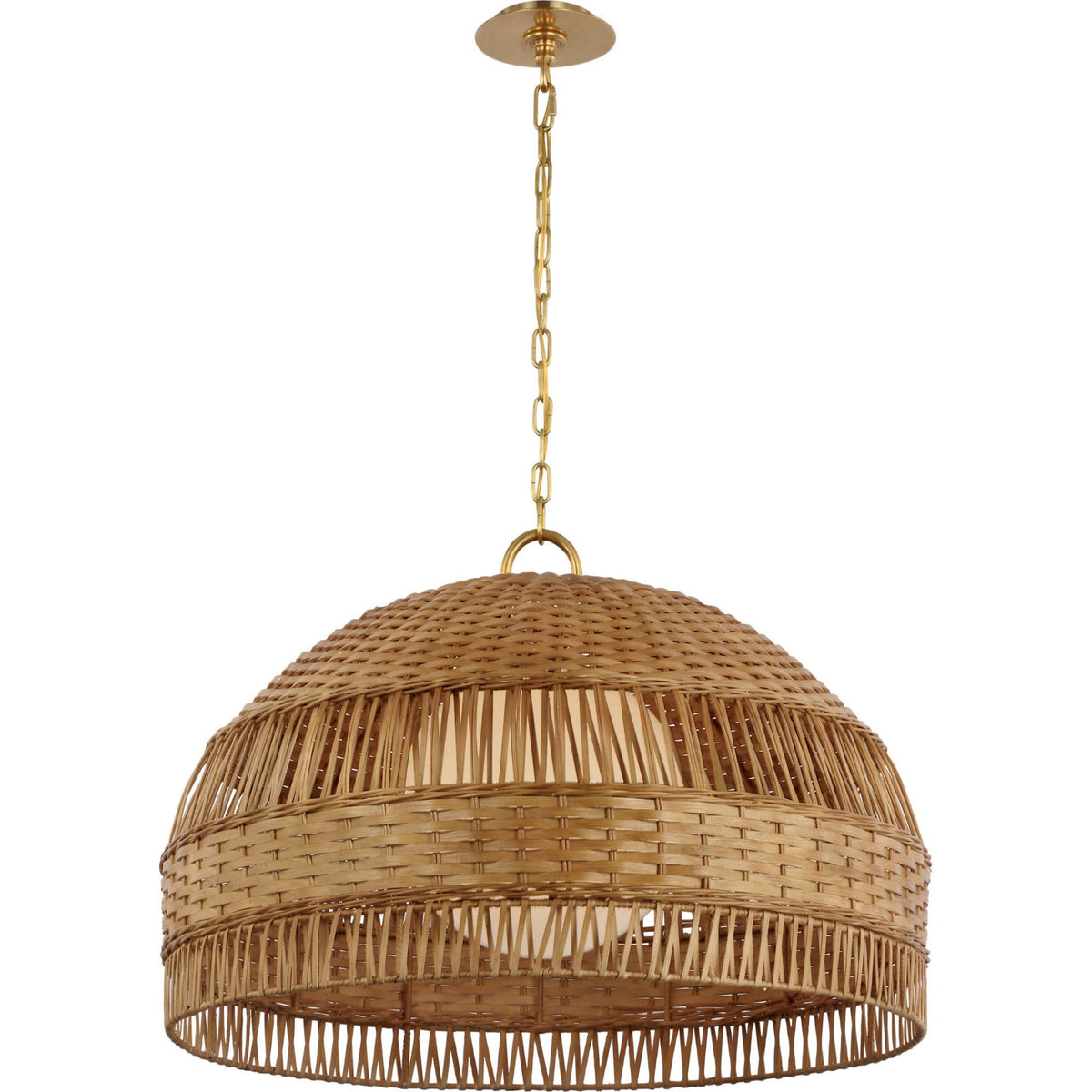 Marie Flanigan Whit Extra Large Dome Hanging Shade in Soft Brass and Natural Wicker W30.75" x H21.25"