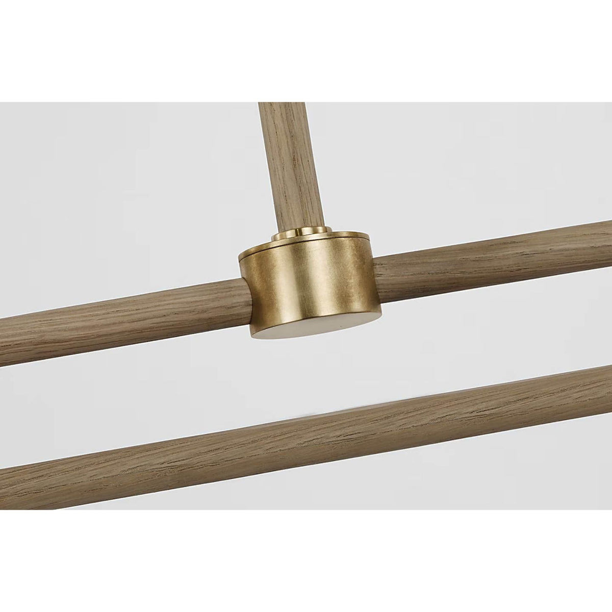 Marie Flanigan Rigby Large Linear Chandelier in Soft Brass and Natural Oak with Linen Shade W9.75" x 54.25"