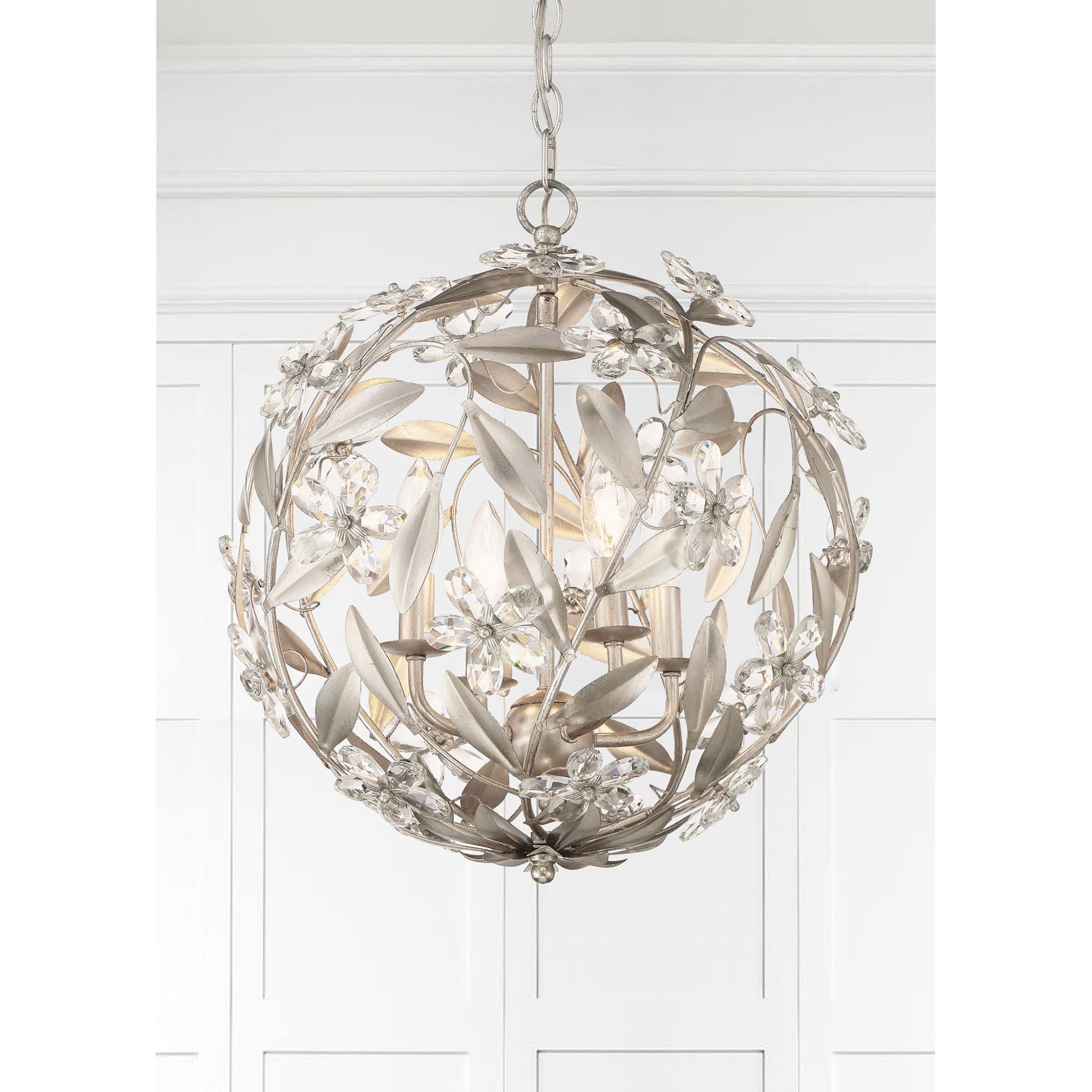 Marselle 4 Light Antique Silver Mini Pendant Hand Cut Crystal 16.5"W x 18"H x 16.5"D