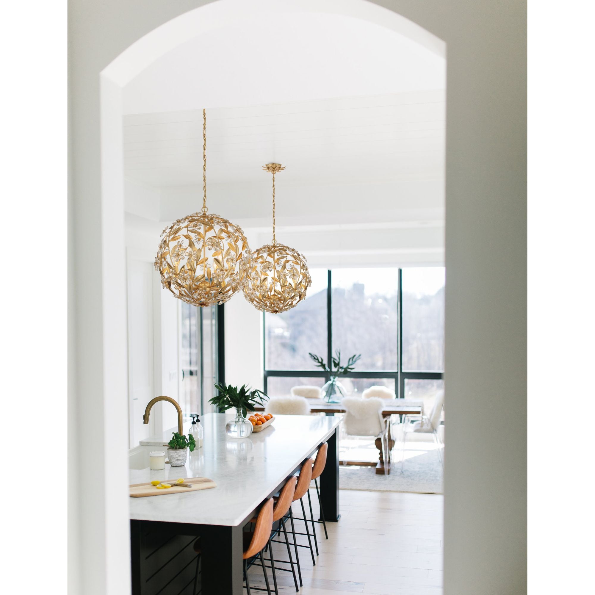 Marselle 6 Light Antique Gold Pendant Hand Cut Crystal 22"W x 23"H x 22"D