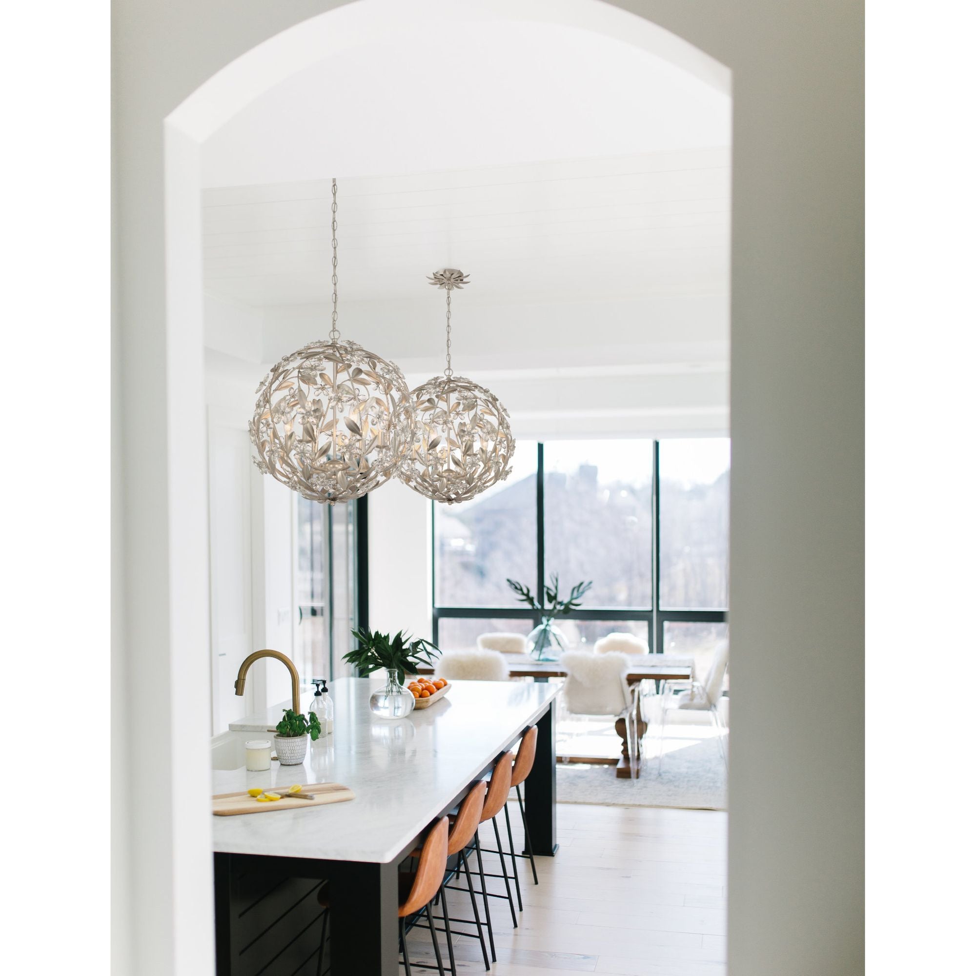 Marselle 6 Light Antique Silver Pendant Hand Cut Crystal 22"W x 23"H x 22"D