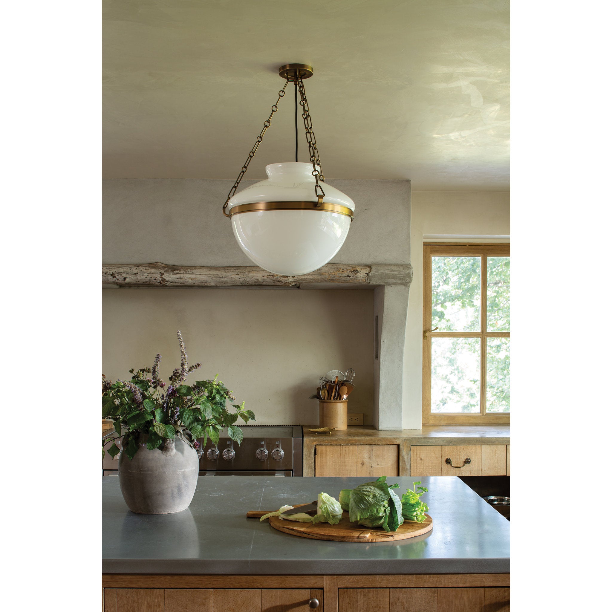 Paradigm 1-Light Pendant in Patina Brass by Lauren Liess 19W x 14.5H