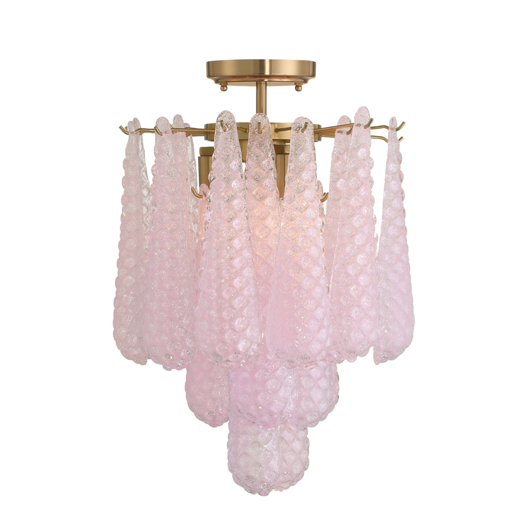 Ollie 4 Light Aged Brass Semi Flush Mount Sand Glass Blush 14.25"W x 20"H x 14.25"D