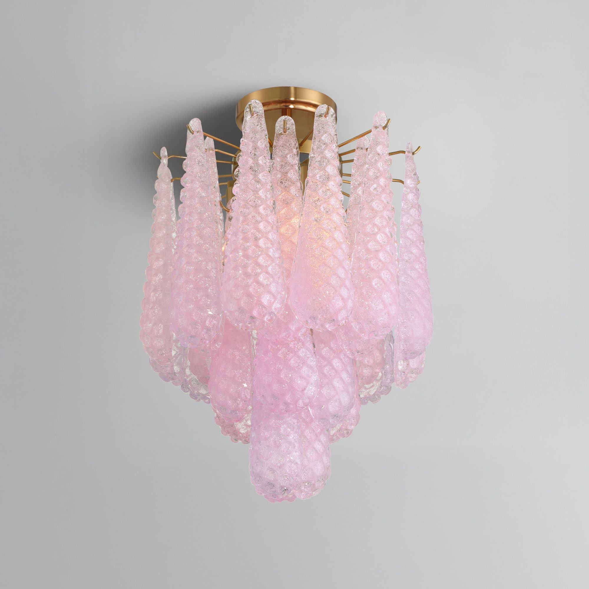 Ollie 4 Light Aged Brass Semi Flush Mount Sand Glass Blush 14.25"W x 20"H x 14.25"D