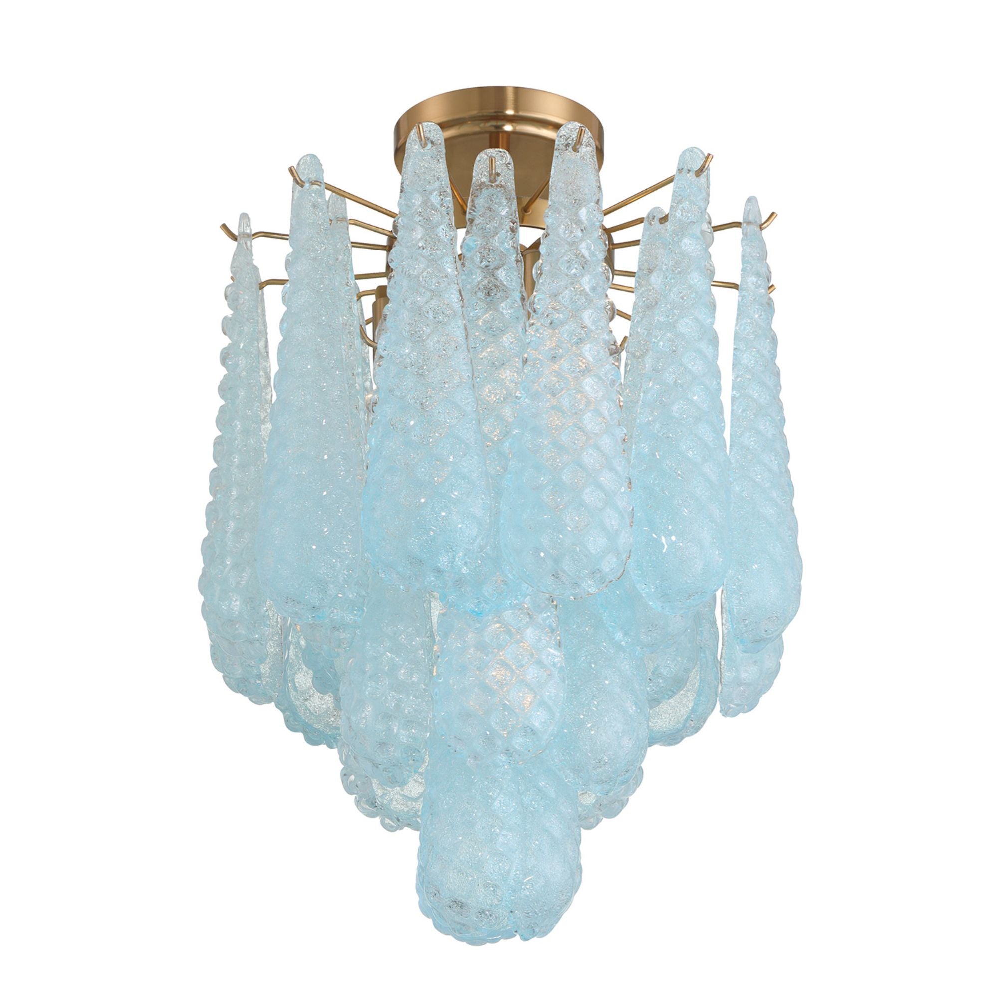 Ollie 4 Light Aged Brass Semi Flush Mount Sand Glass Blue 14.25"W x 20"H x 14.25"D