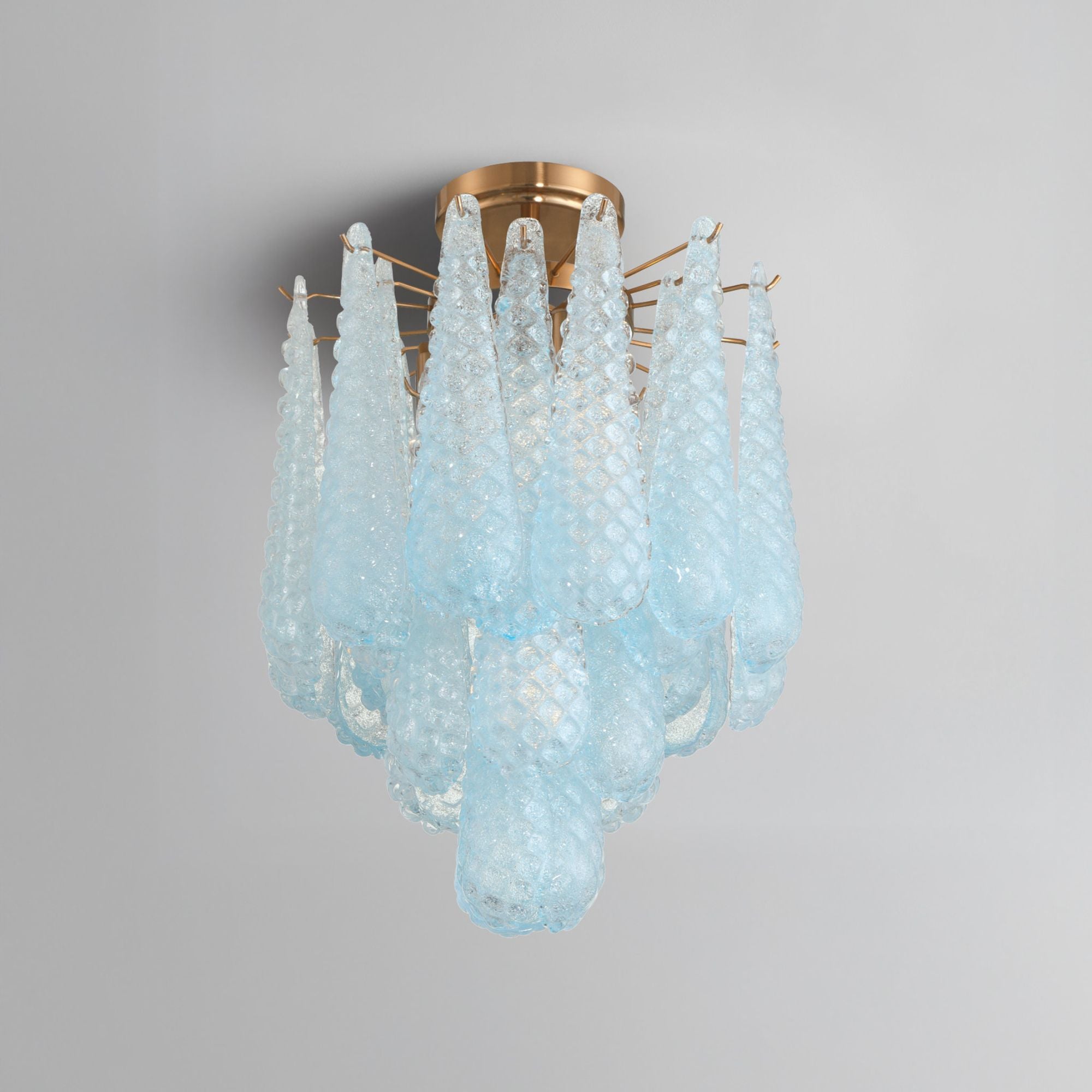 Ollie 4 Light Aged Brass Semi Flush Mount Sand Glass Blue 14.25"W x 20"H x 14.25"D