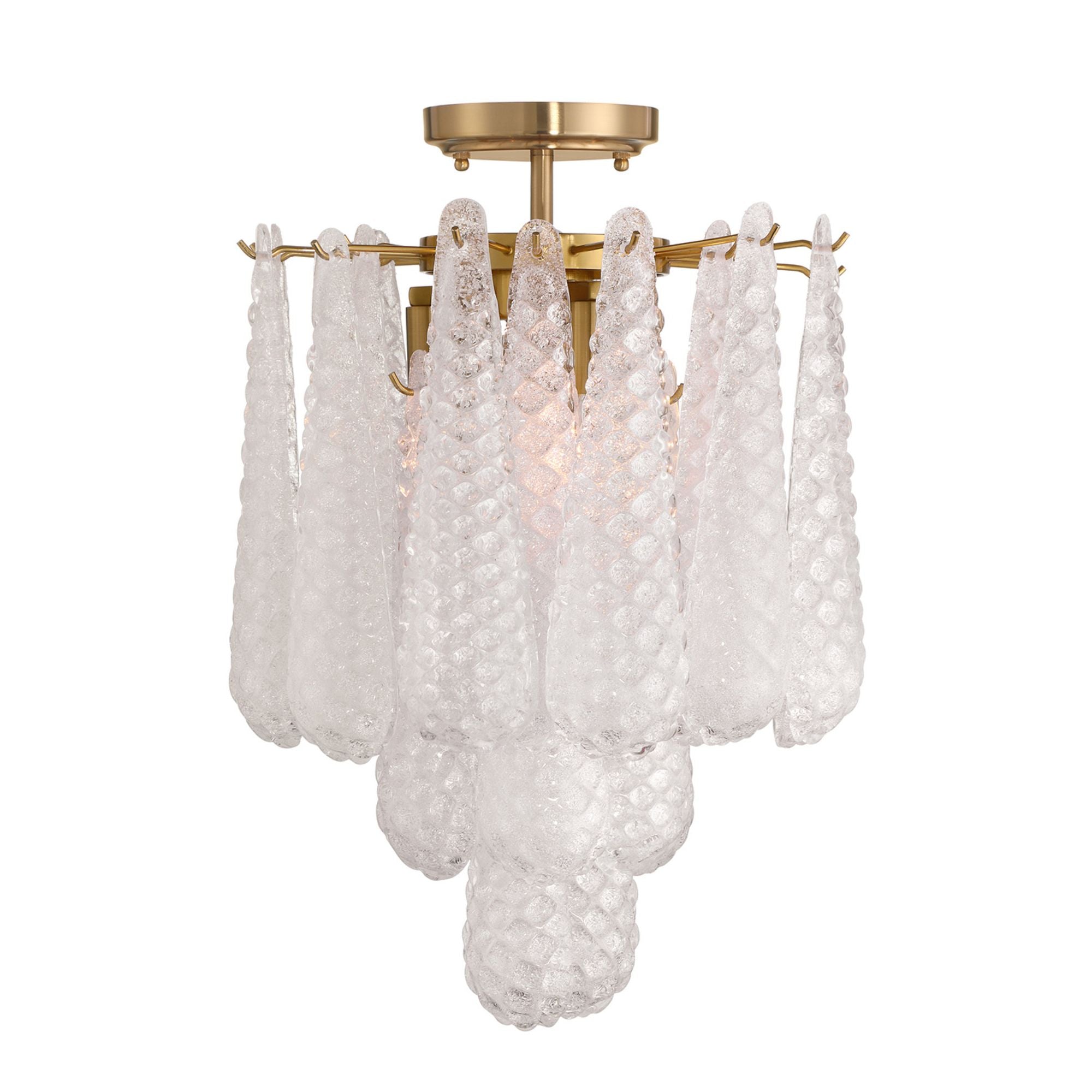 Ollie 4 Light Aged Brass Semi Flush Mount Sand Glass Clear 14.25"W x 20"H x 14.25"D