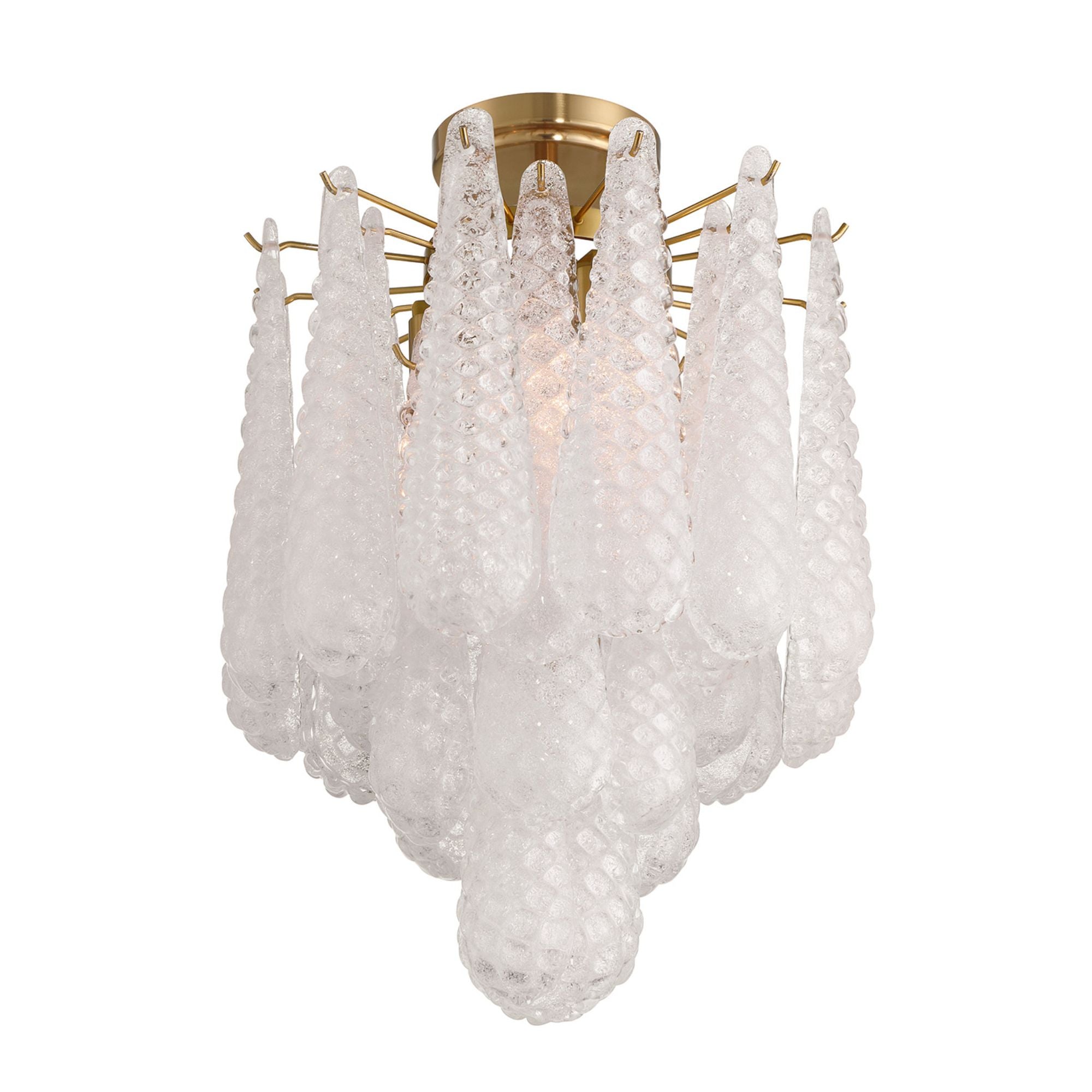 Ollie 4 Light Aged Brass Semi Flush Mount Sand Glass Clear 14.25"W x 20"H x 14.25"D