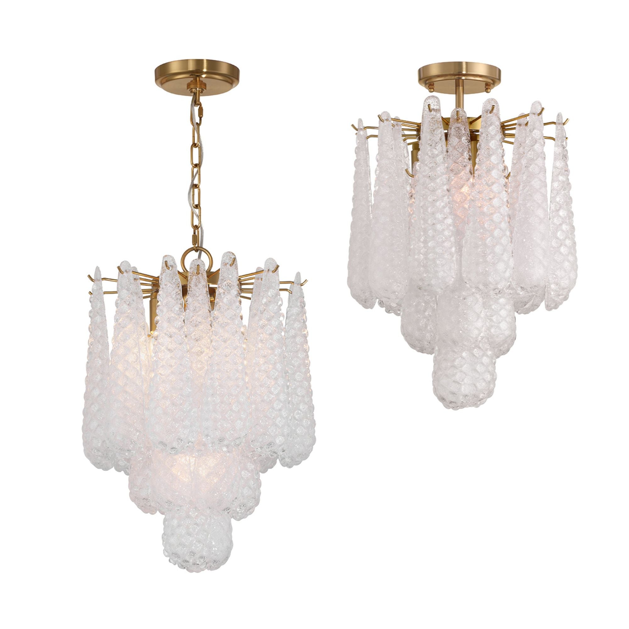 Ollie 4 Light Aged Brass Semi Flush Mount Sand Glass Clear 14.25"W x 20"H x 14.25"D