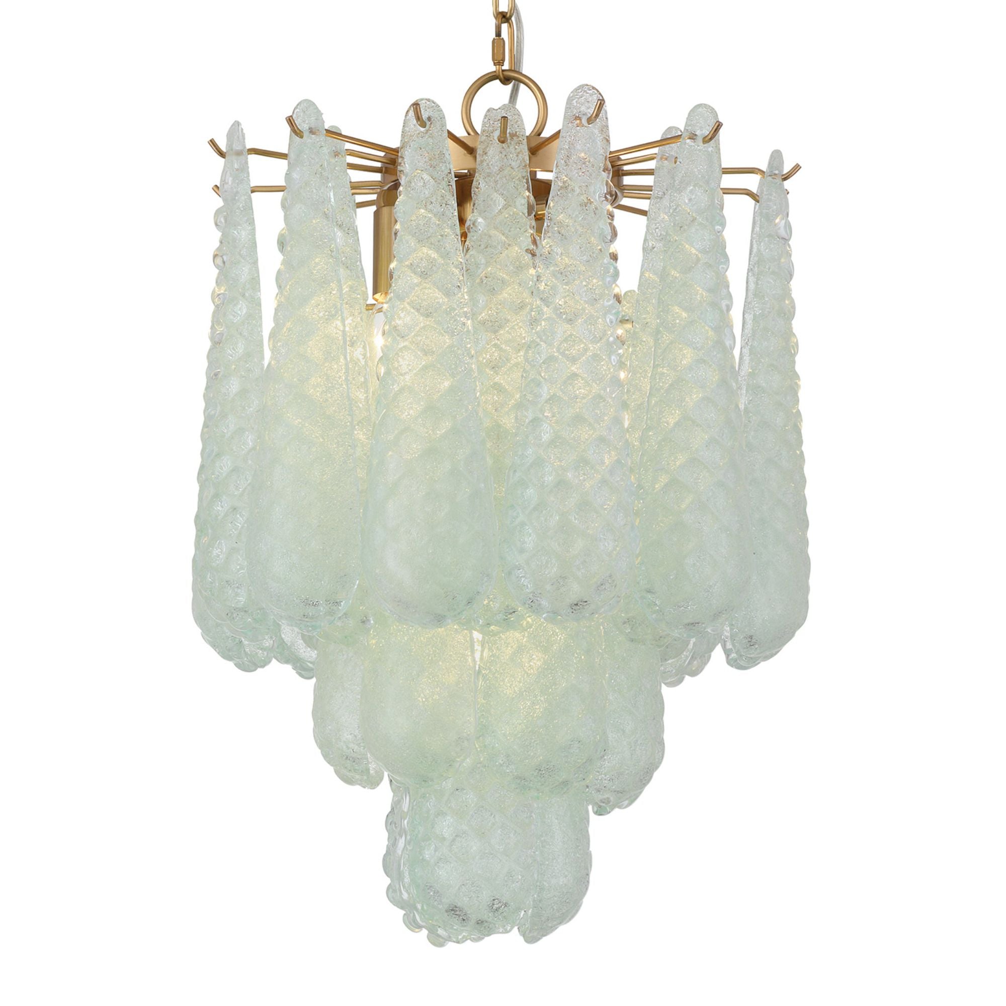 Ollie 4 Light Aged Brass Pendant Sand Glass Green 14.25"W x 19.25"H x 14.25"D