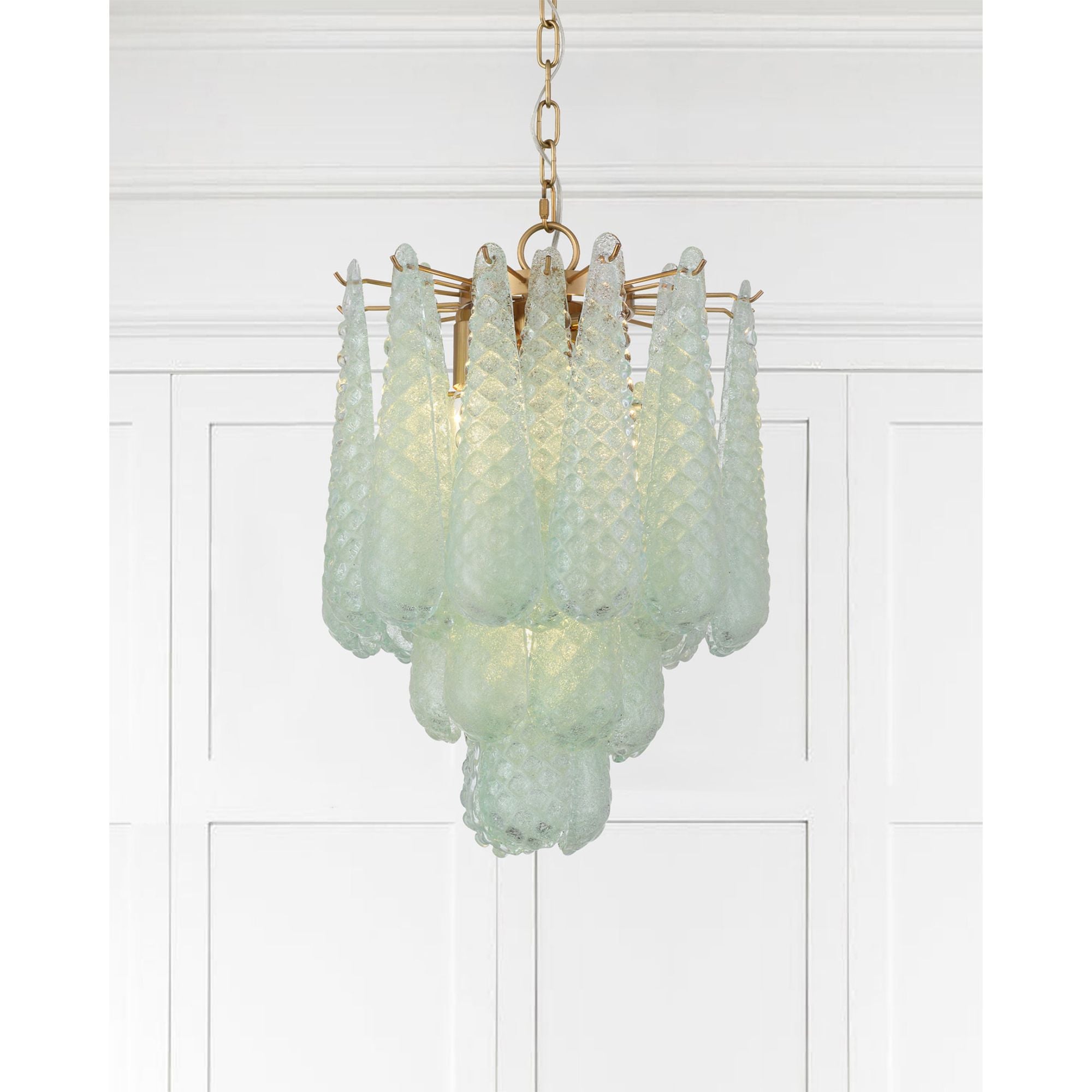 Ollie 4 Light Aged Brass Pendant Sand Glass Green 14.25"W x 19.25"H x 14.25"D