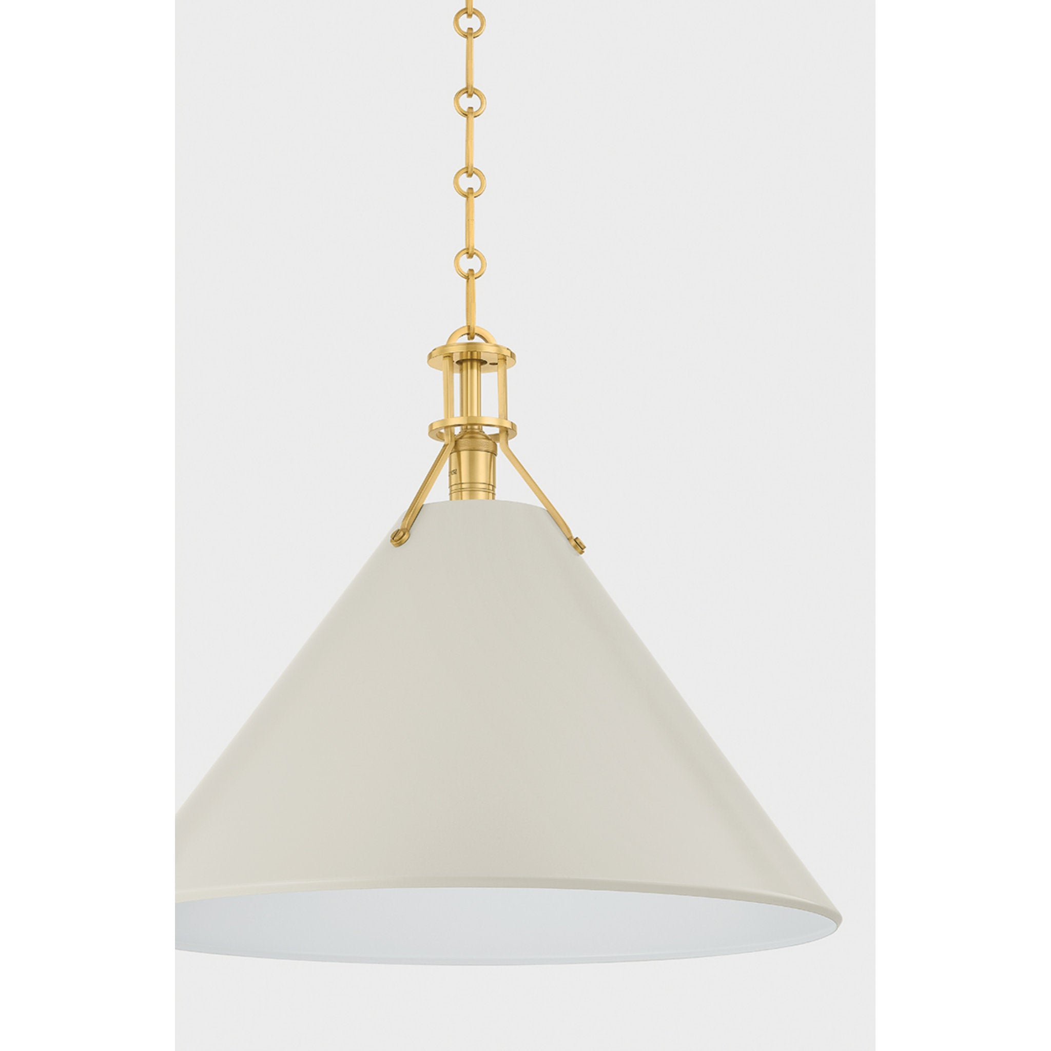 Painted No. 2 1-Light Pendant in Aged Brass by Mark D. Sikes 21W x 17.5H (Off-White)