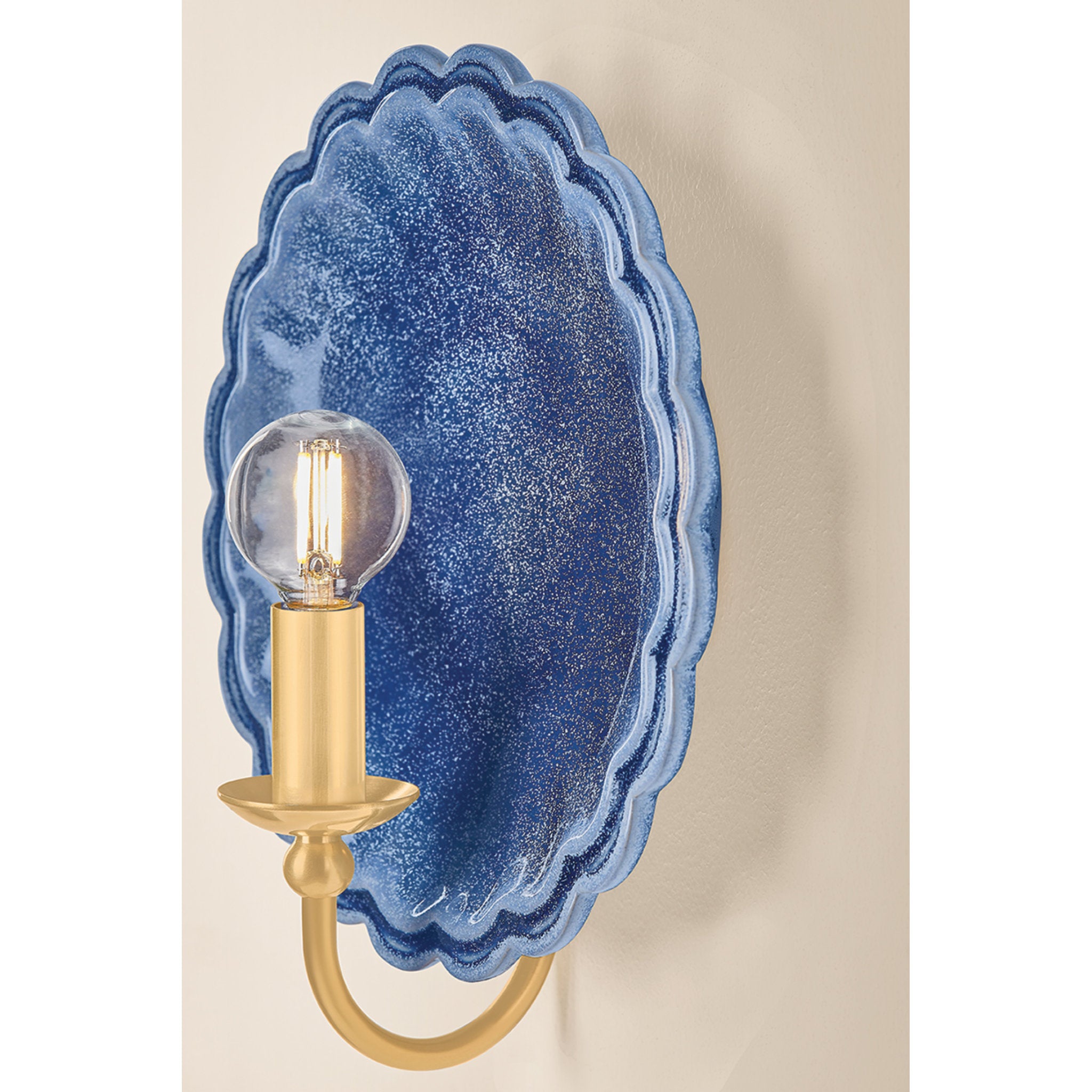 Paulette 1-Light Wall Sconce in Aged Brass 4L x 9.75W x 11.25H (Ceramic Indigo Wash)
