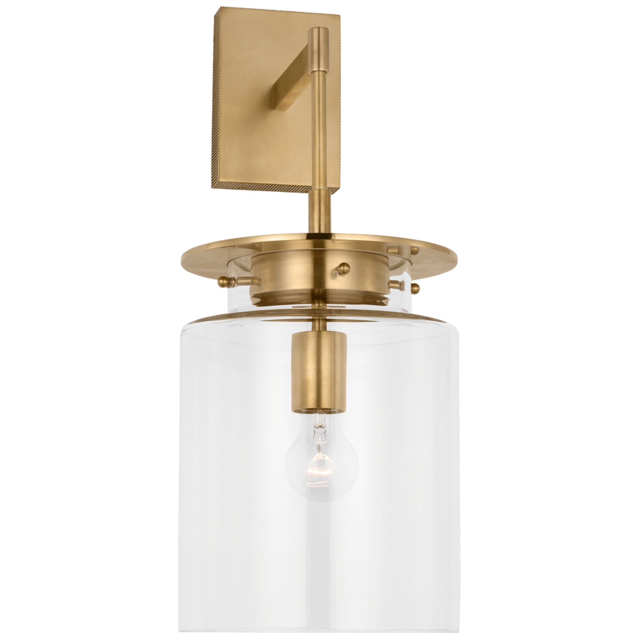 Ray Booth Elias 23" Sconce in Antique-Burnished Brass with Clear Glass Wall Light W9" x H22.5"
