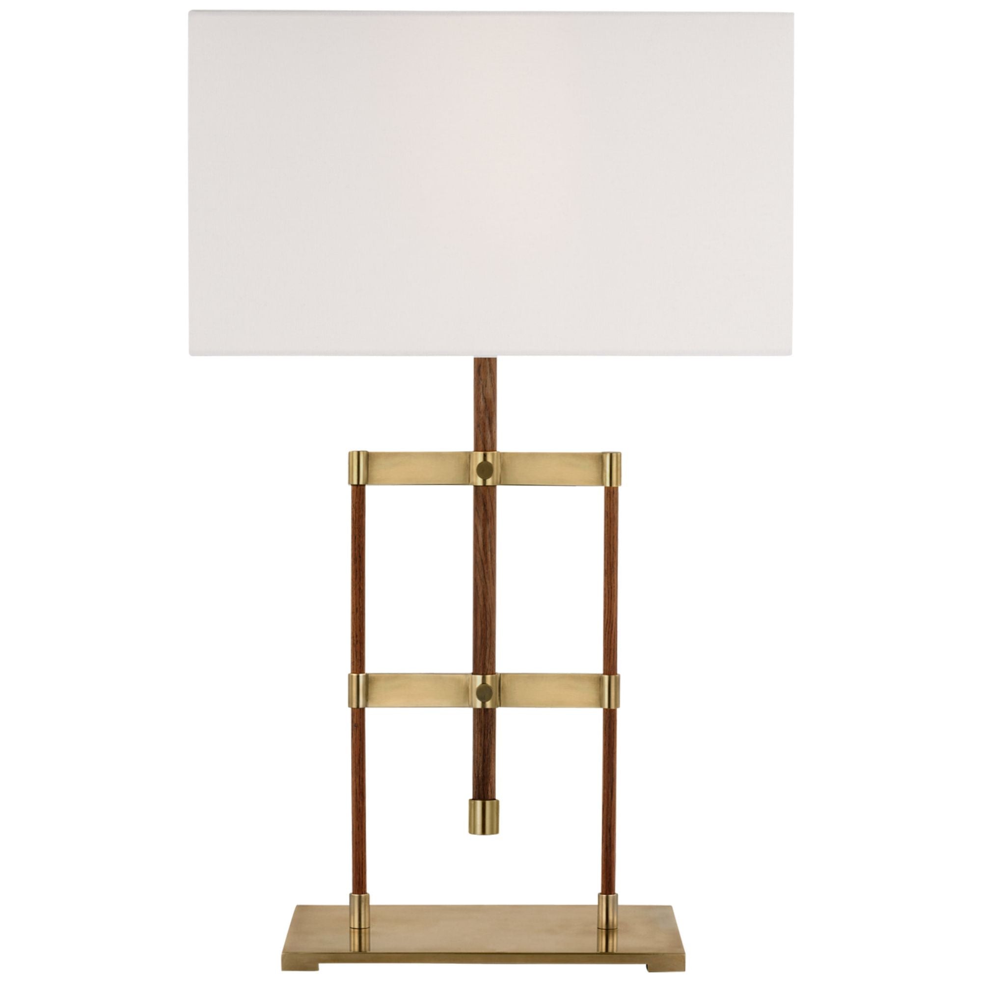 Ray Booth Alda 25" Adjustable Table Lamp in Antique-Burnished Brass and Walnut with Linen Shade W16" x H23.25" - 28"