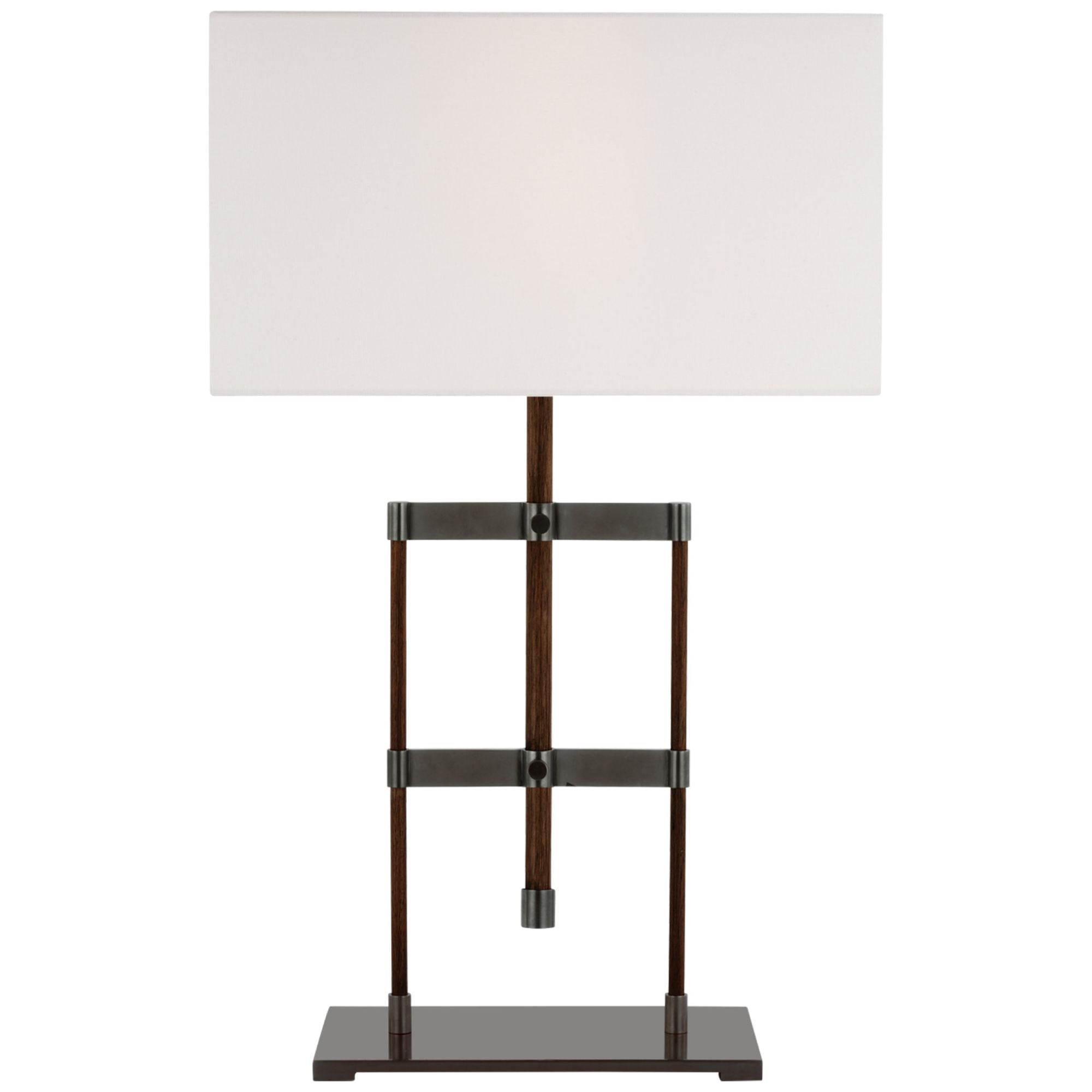 Ray Booth Alda 25" Adjustable Table Lamp in Bronze and Dark Walnut with Linen Shade W16" x H23.25" - 28"