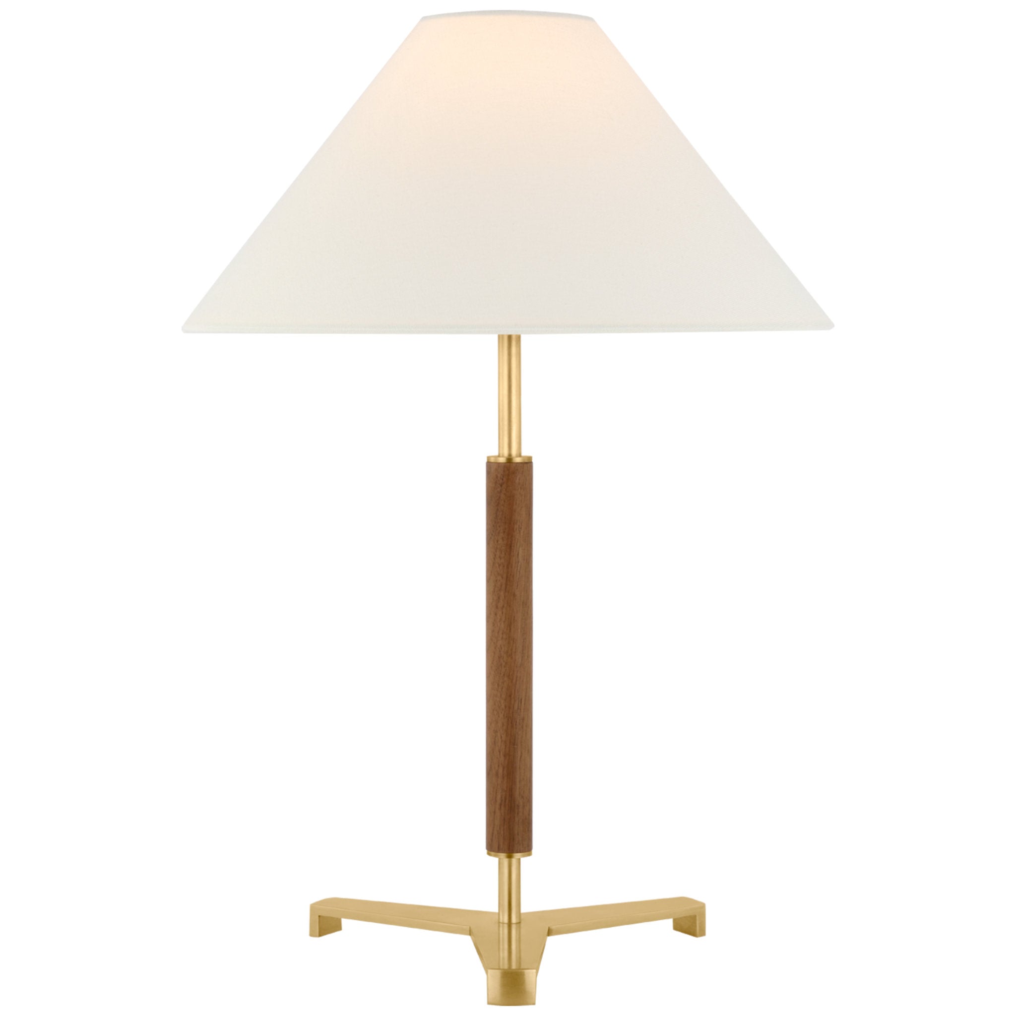 Ray Booth Amaya 20" Table Lamp in Antique-Burnished Brass and Walnut with Linen Shade W13.75" x H20"