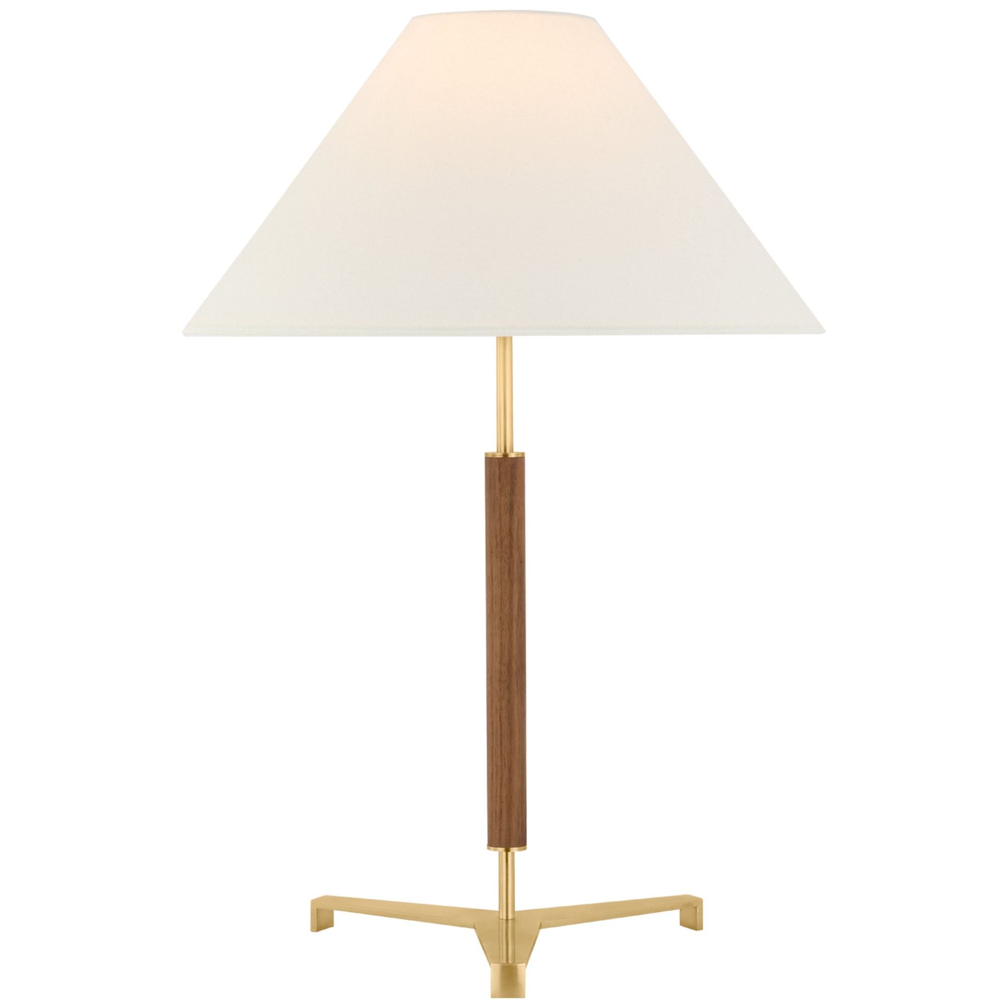 Ray Booth Amaya 28" Table Lamp in Antique-Burnished Brass and Walnut with Linen Shade W19" x H28"