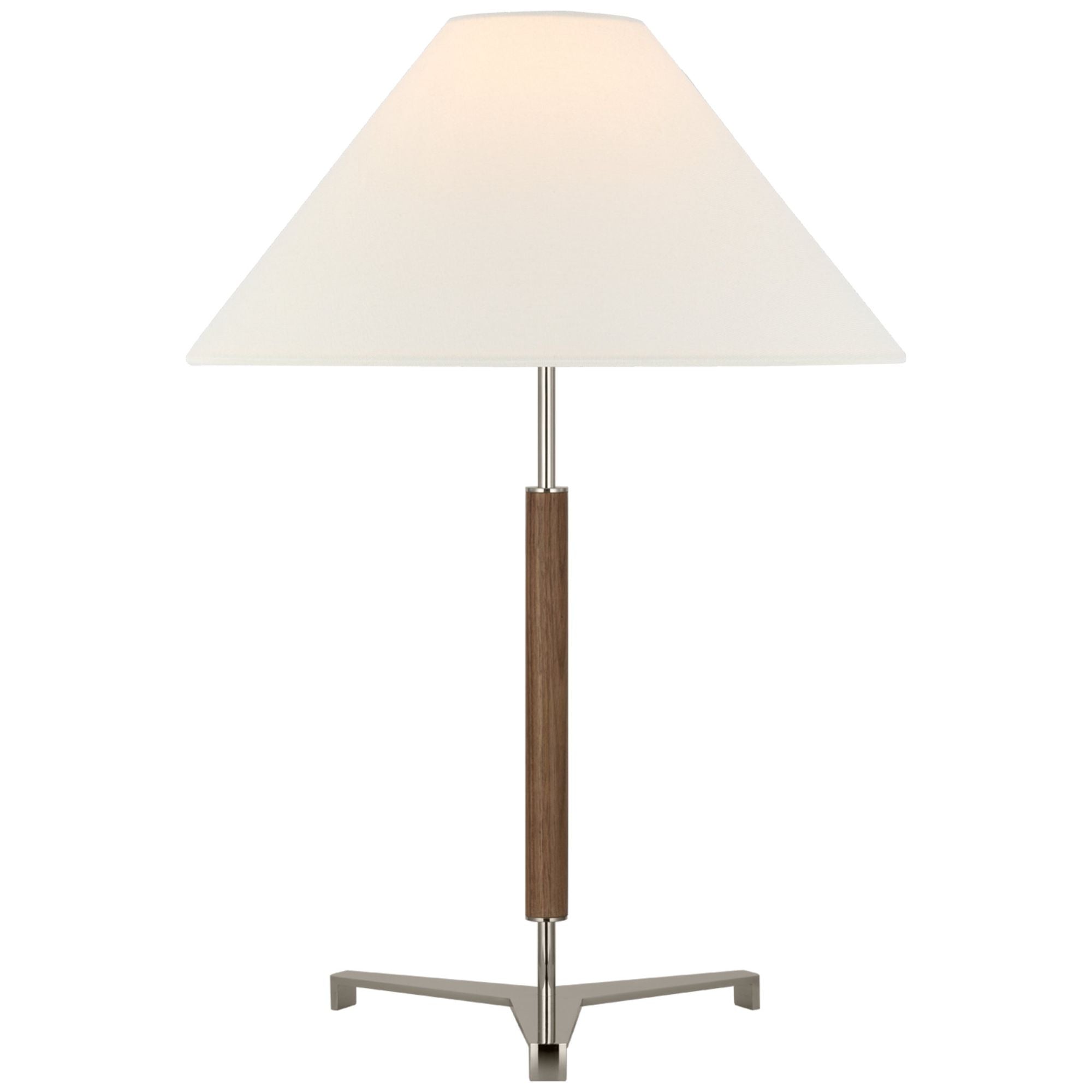 Ray Booth Amaya 28" Table Lamp in Polished Nickel and Walnut with Linen Shade W19" x H28"