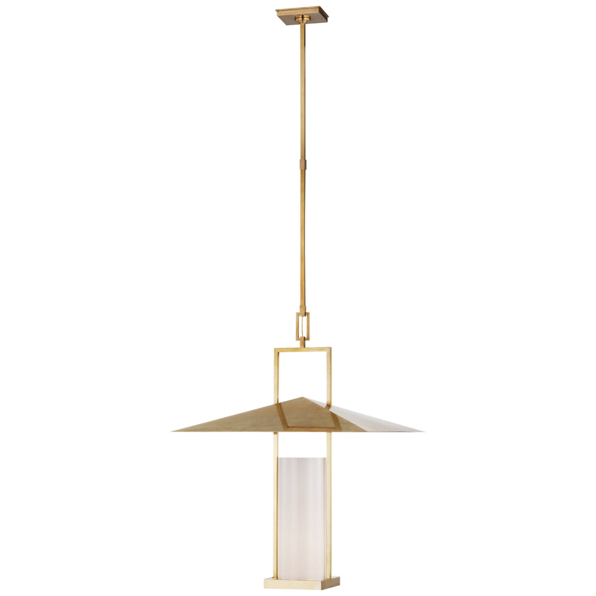 Ray Booth Amity 23" Lantern in Antique-Burnished Brass with White Glass Ceiling Light W23"