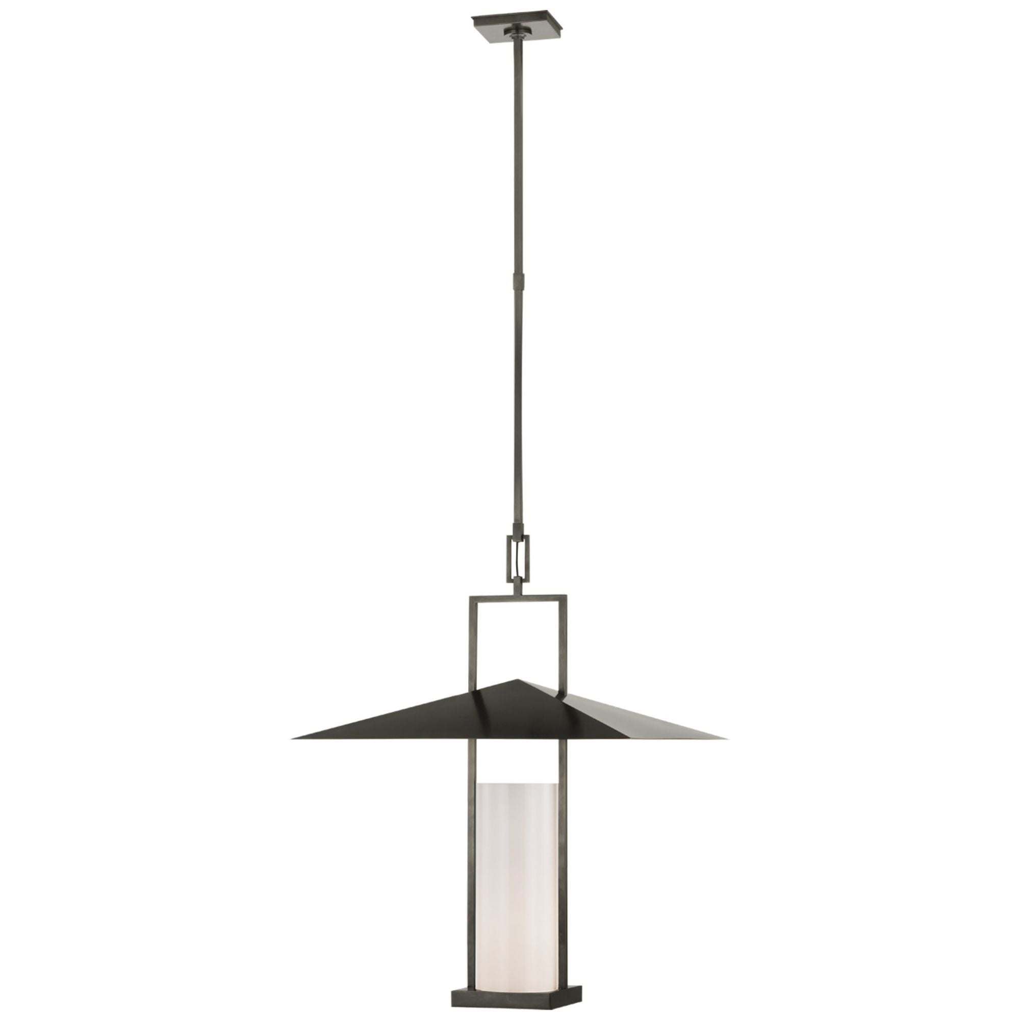 Ray Booth Amity 23" Lantern in Bronze and Antique-Burnished Brass with White Glass Ceiling Light W23"