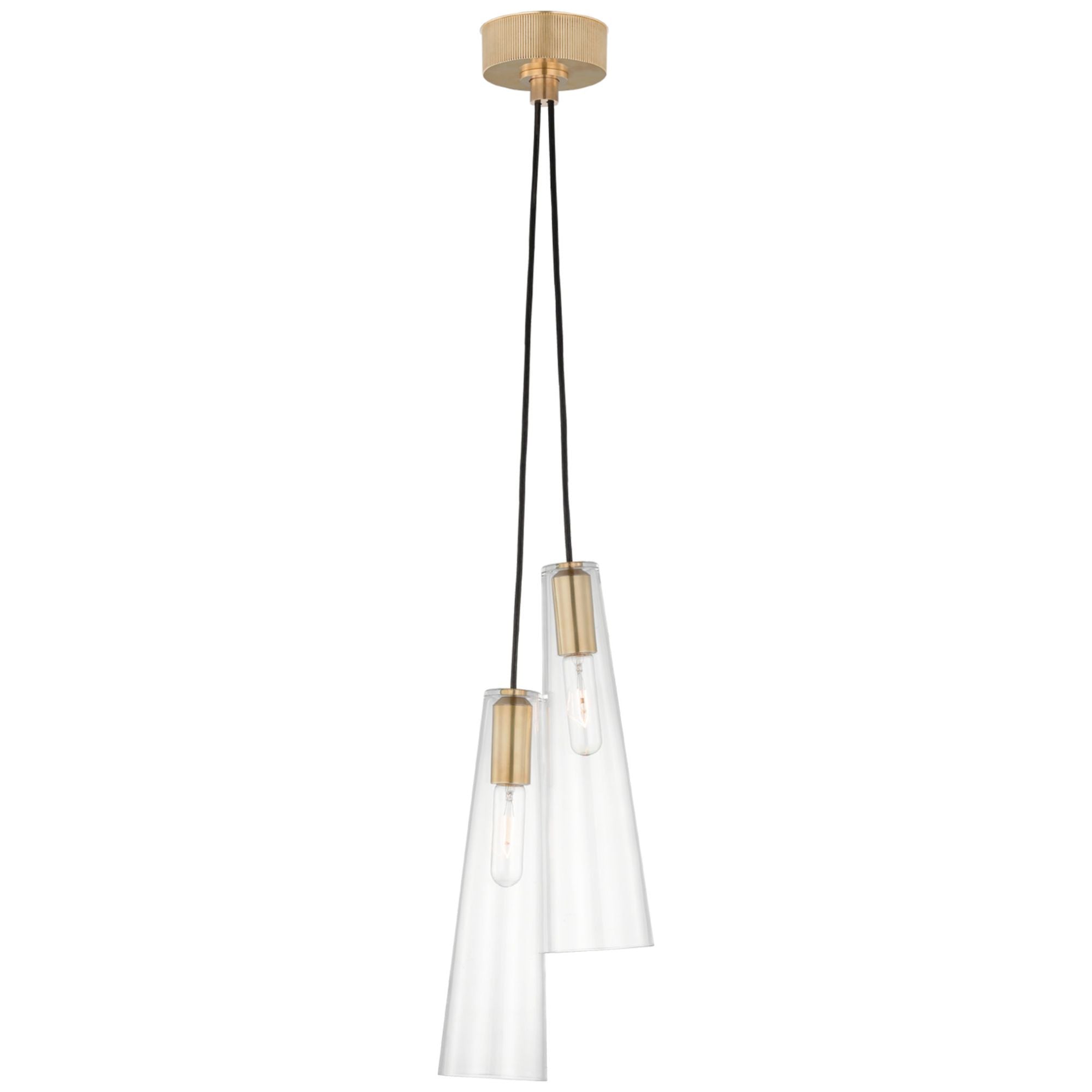 Ray Booth Osvaldo 4" Double Pendant in Antique-Burnished Brass with Clear Glass Ceiling Light W8"