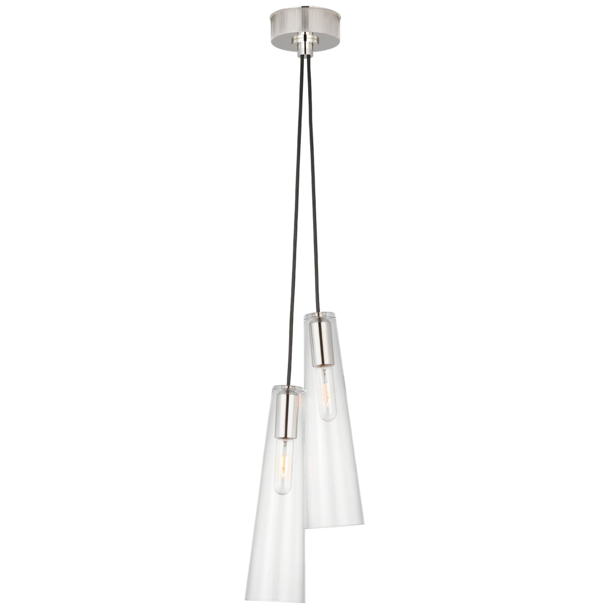Ray Booth Osvaldo 4" Double Pendant in Polished Nickel with Clear Glass Ceiling Light W8"