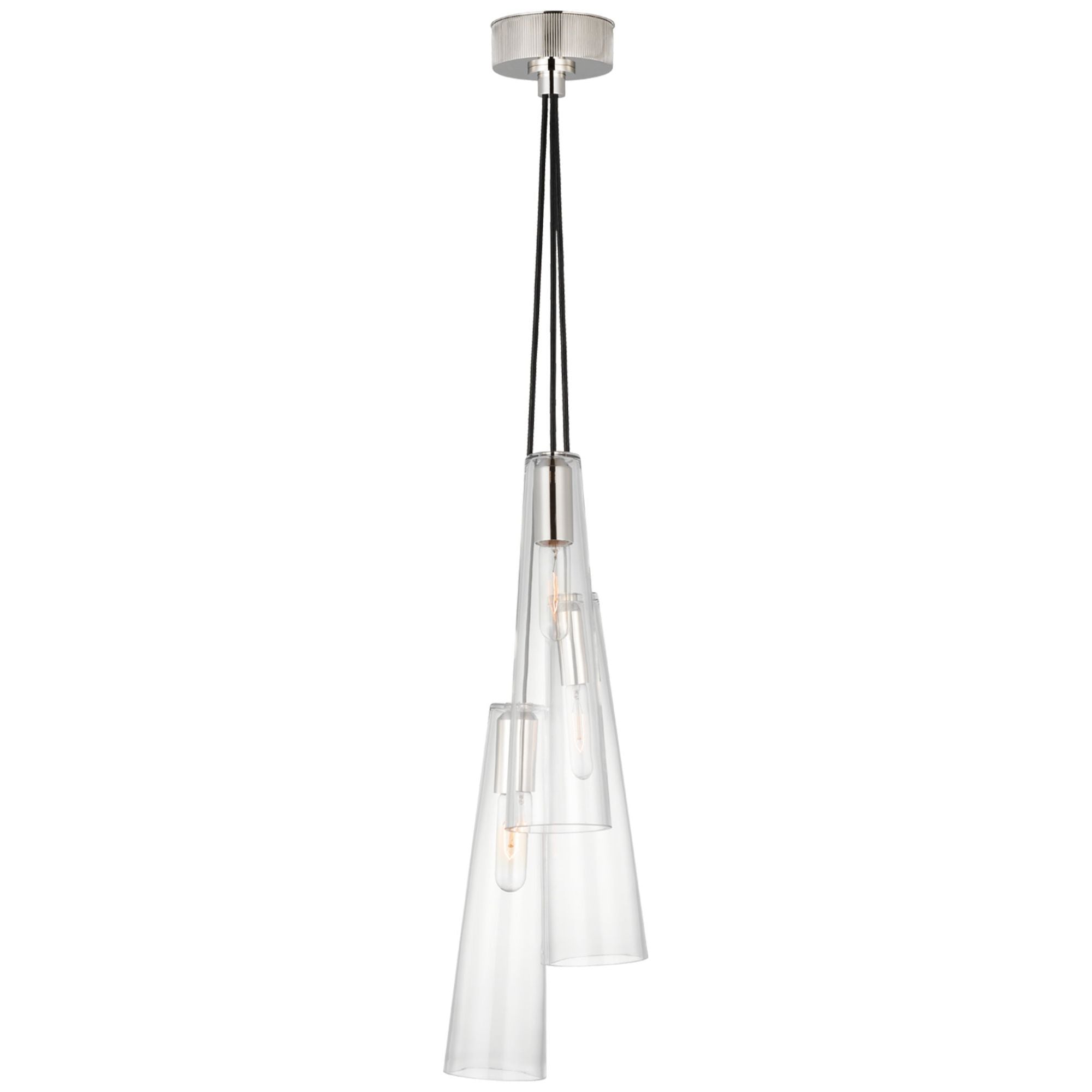 Ray Booth Osvaldo 4" Triple Pendant in Polished Nickel with Clear Glass Ceiling Light W9"