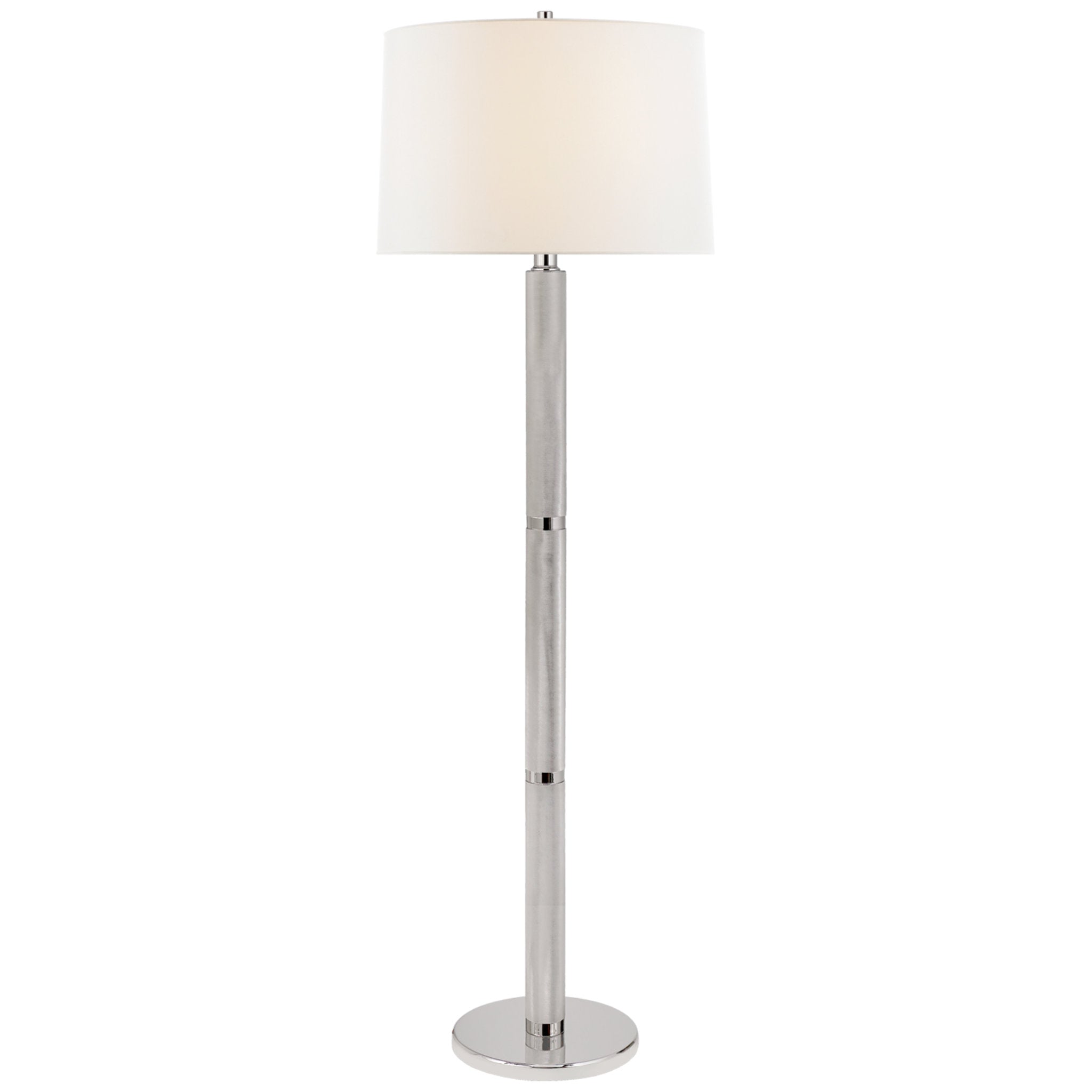 Ralph Lauren Barrett Large Knurled Floor Lamp in Polished Nickel with Linen Shade W21" x H64"