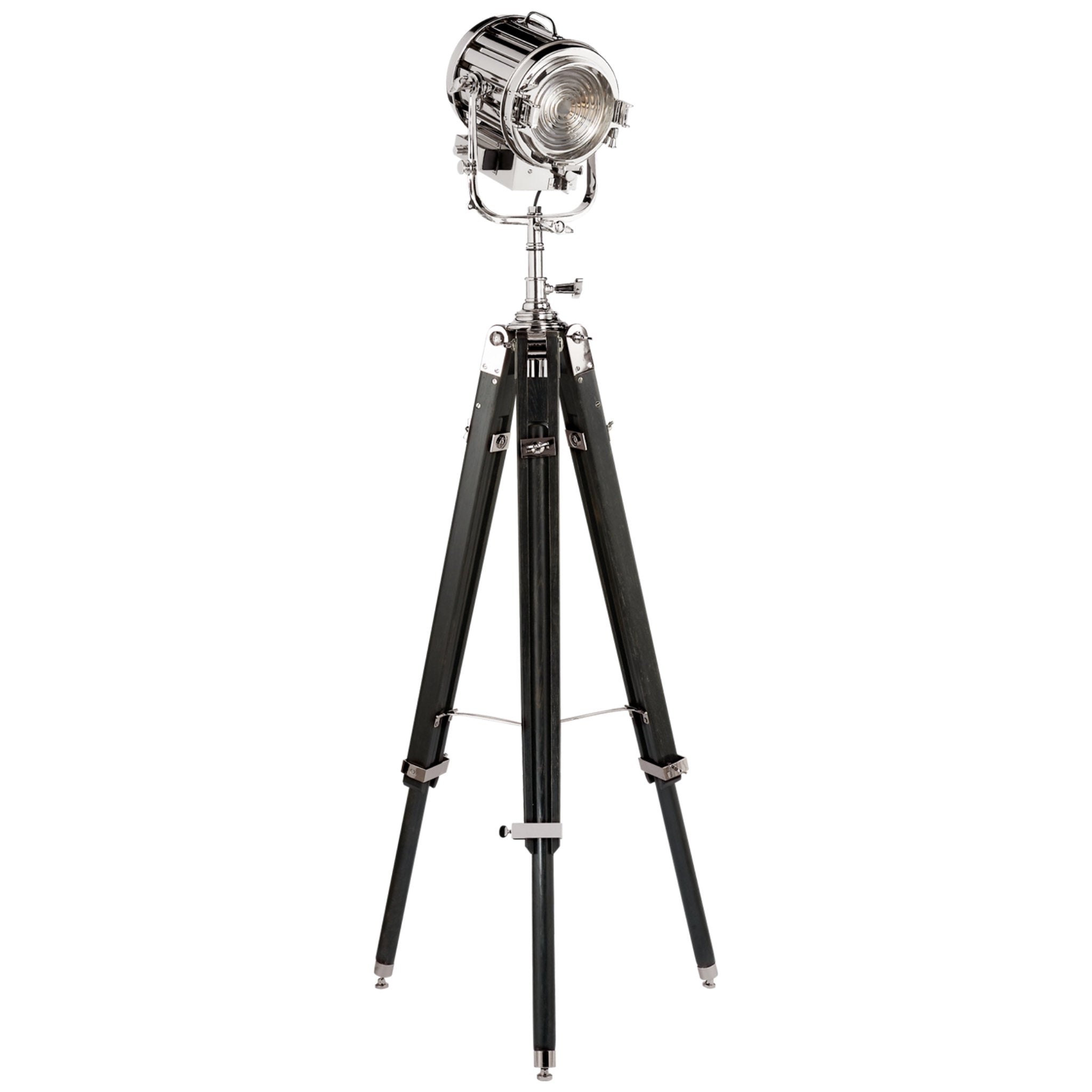 Ralph Lauren Montauk Search Light Floor Lamp in Ebony and Polished Nickel W24" x H65" - 77.5"